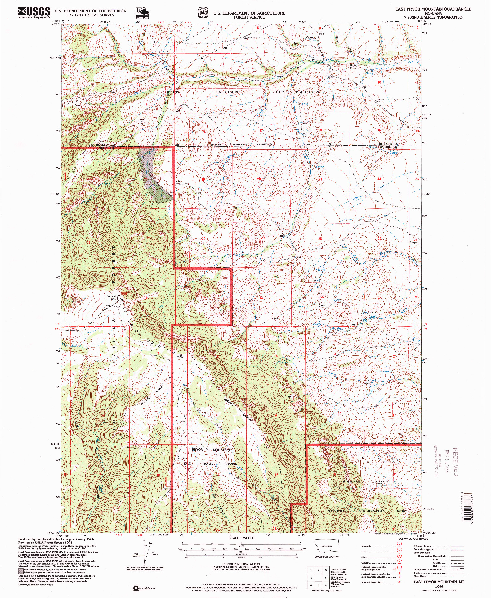 USGS 1:24000-SCALE QUADRANGLE FOR EAST PRYOR MOUNTAIN, MT 1996