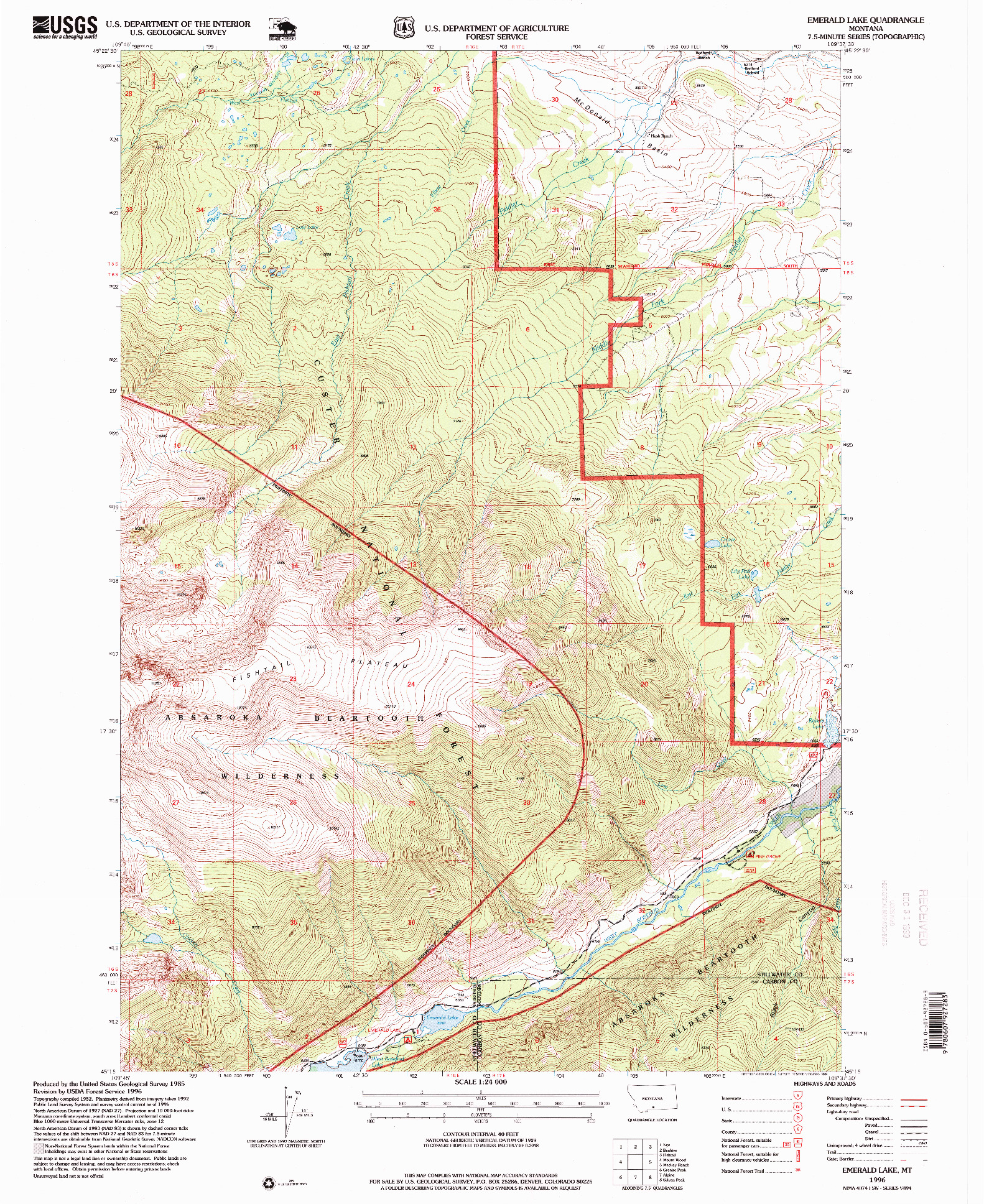 USGS 1:24000-SCALE QUADRANGLE FOR EMERALD LAKE, MT 1996