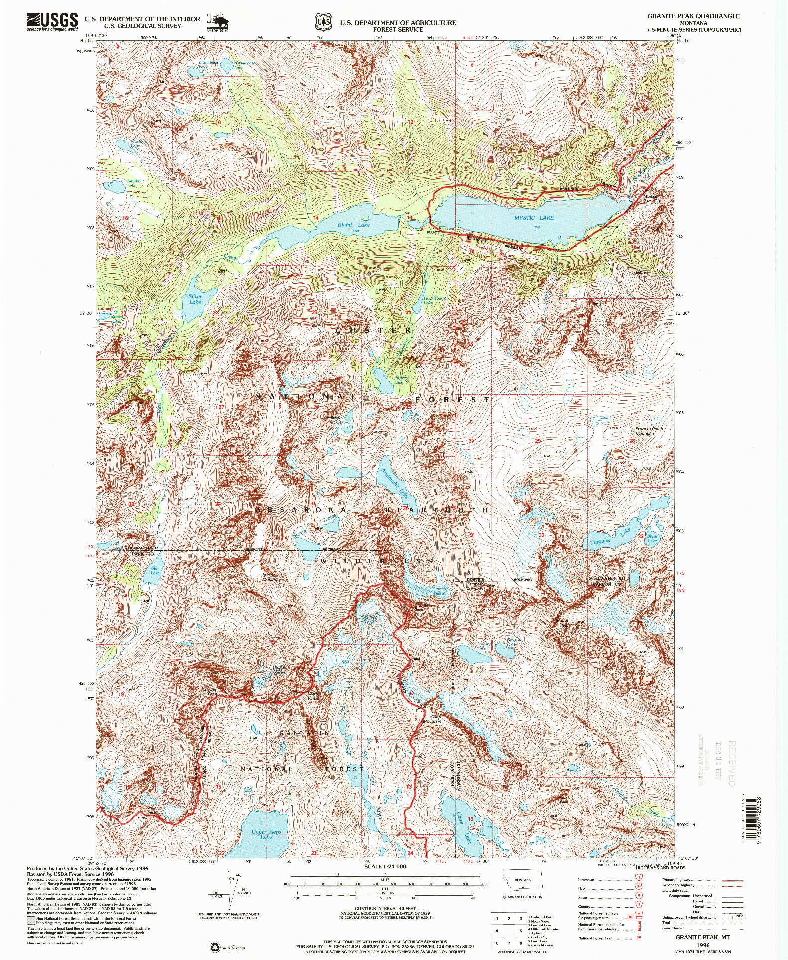 USGS 1:24000-SCALE QUADRANGLE FOR GRANITE PEAK, MT 1996