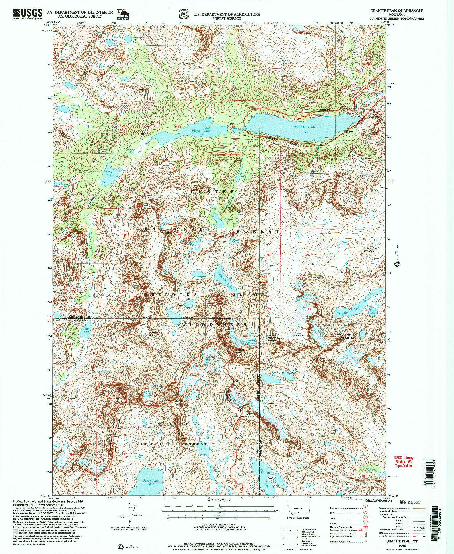 USGS 1:24000-SCALE QUADRANGLE FOR GRANITE PEAK, MT 1996