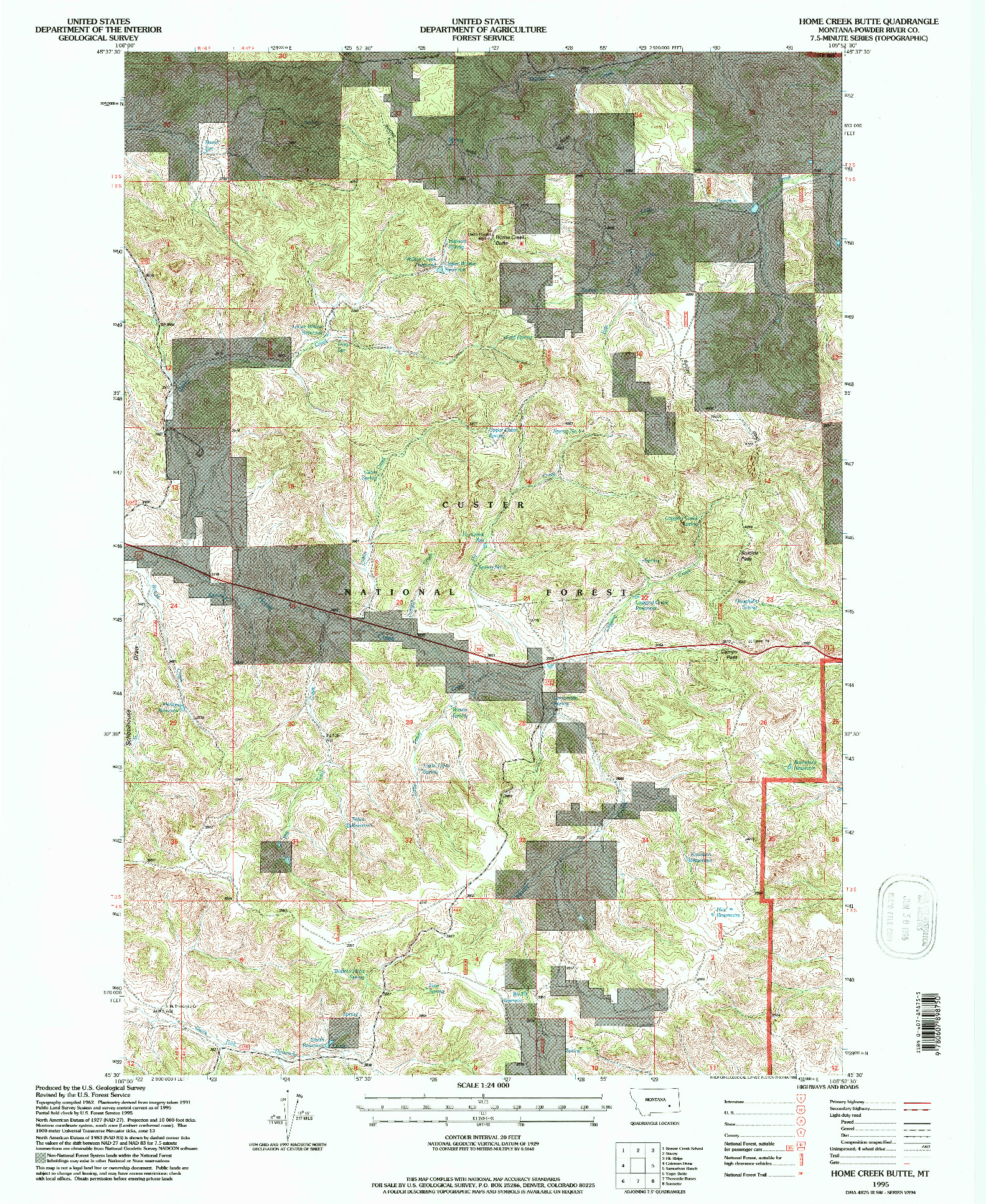 USGS 1:24000-SCALE QUADRANGLE FOR HOME CREEK BUTTE, MT 1995
