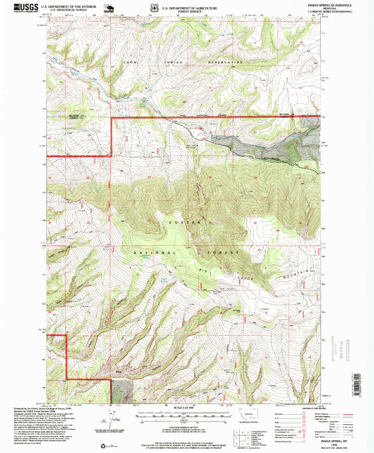 USGS 1:24000-SCALE QUADRANGLE FOR INDIAN SPRING, MT 1996