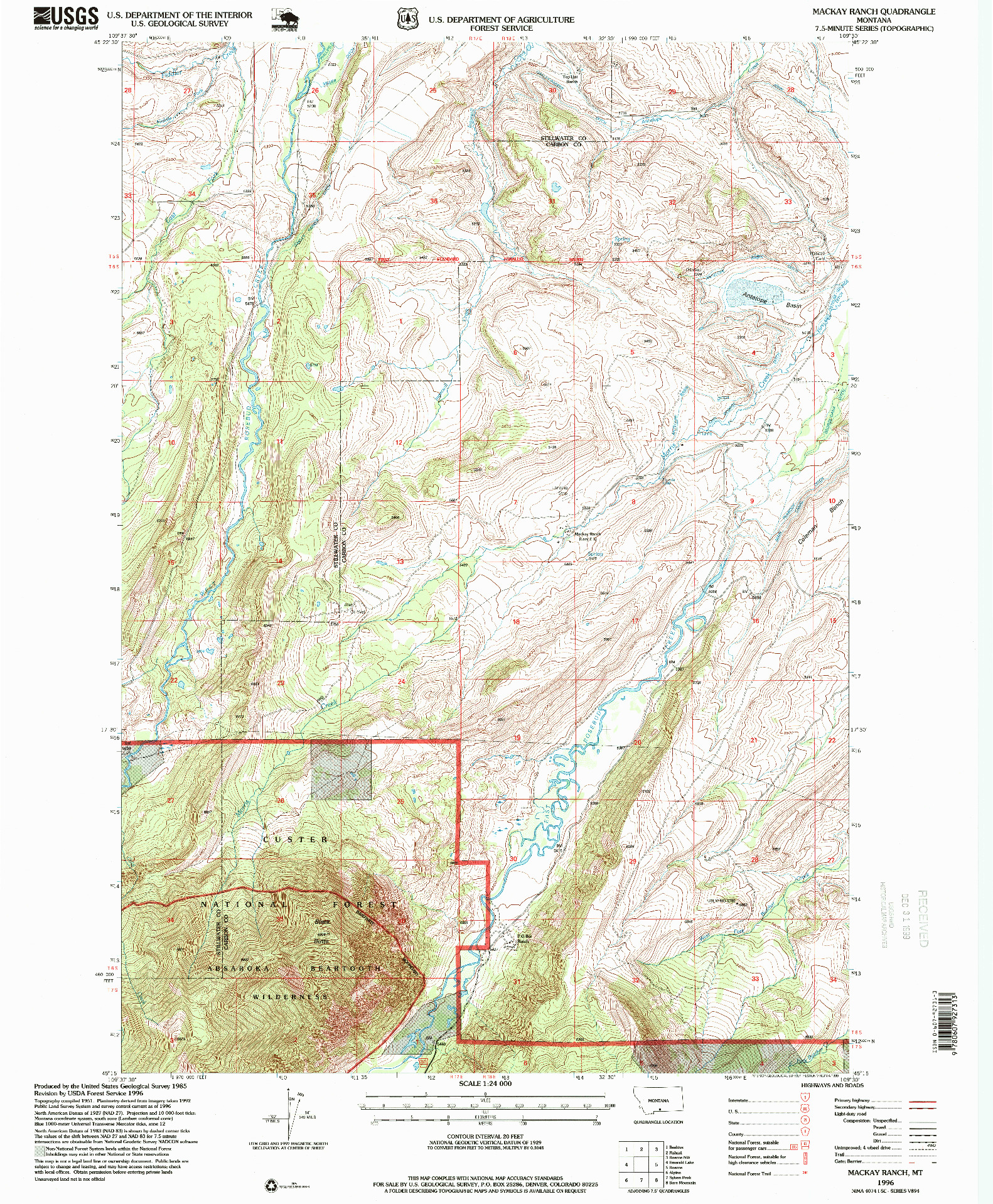 USGS 1:24000-SCALE QUADRANGLE FOR MACKAY RANCH, MT 1996