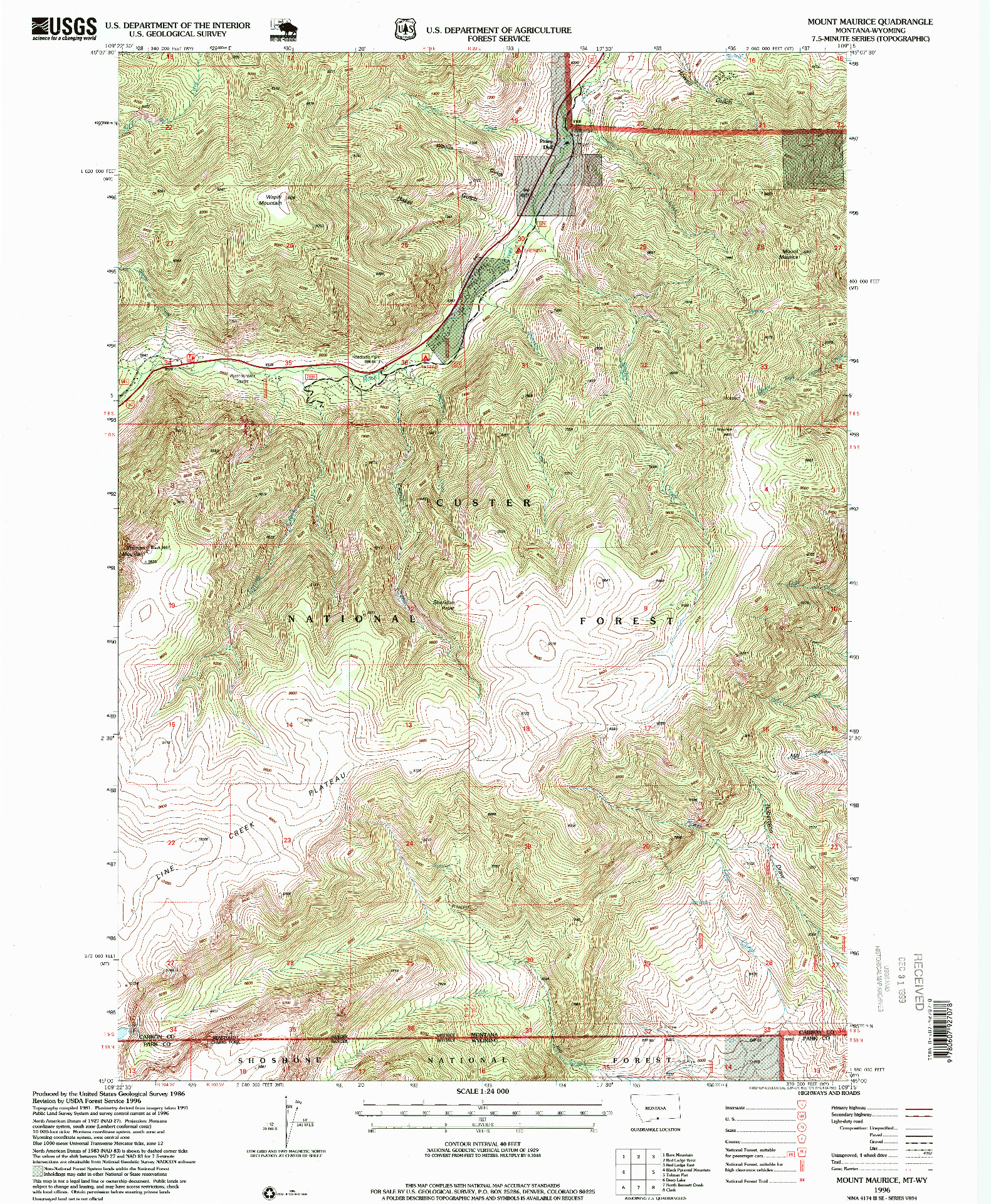 USGS 1:24000-SCALE QUADRANGLE FOR MOUNT MAURICE, MT 1996