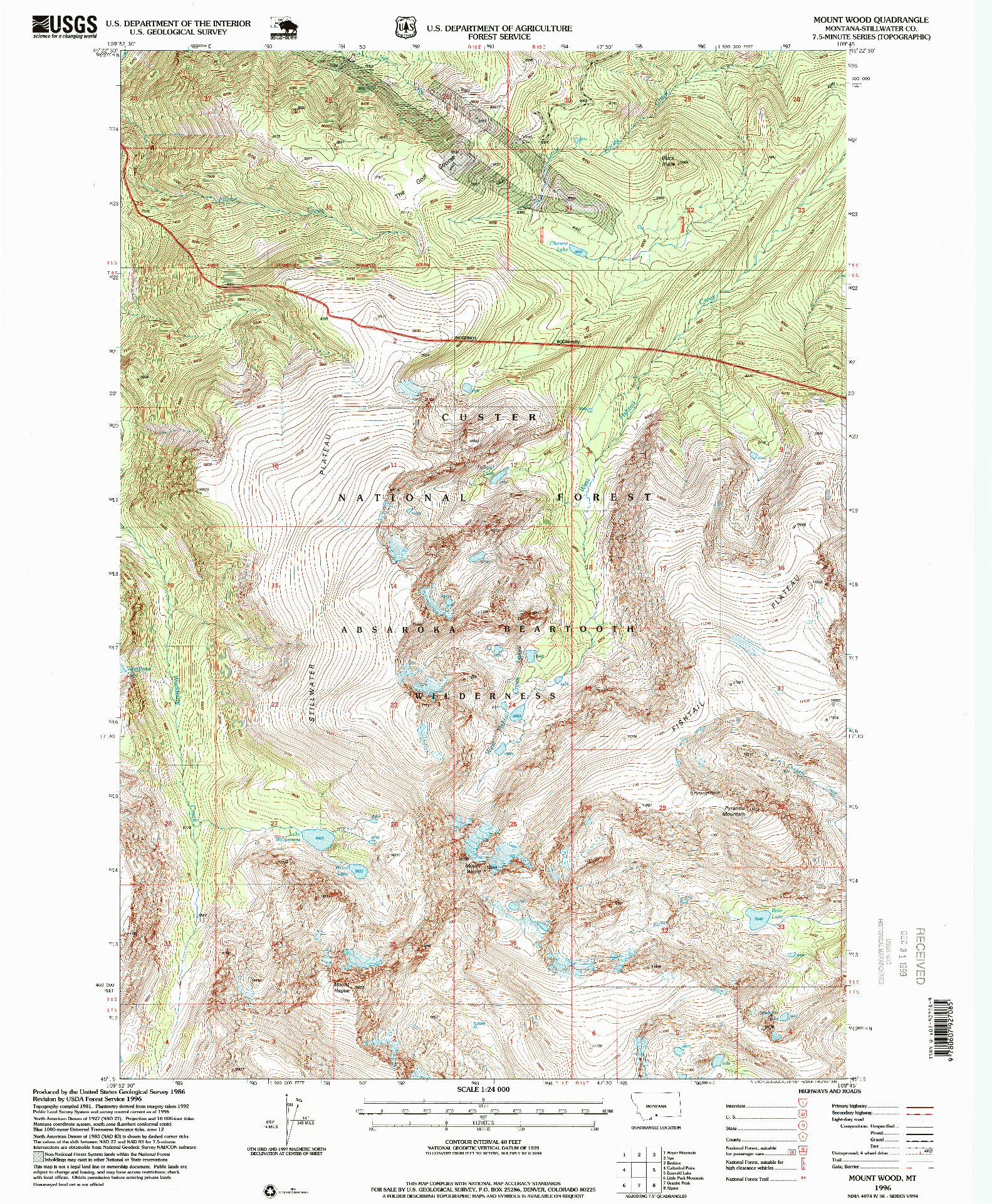 USGS 1:24000-SCALE QUADRANGLE FOR MOUNT WOOD, MT 1996