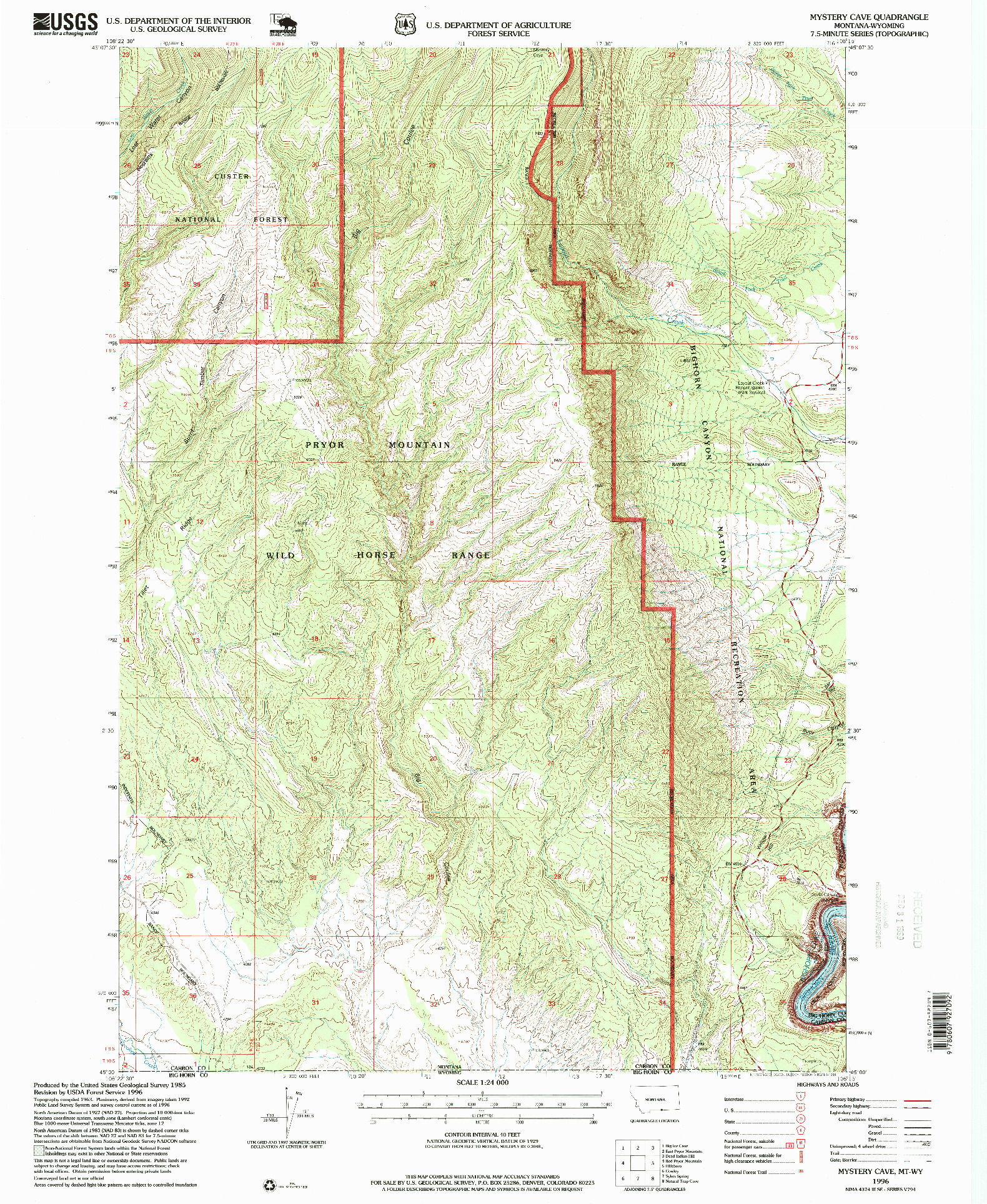 USGS 1:24000-SCALE QUADRANGLE FOR MYSTERY CAVE, MT 1996