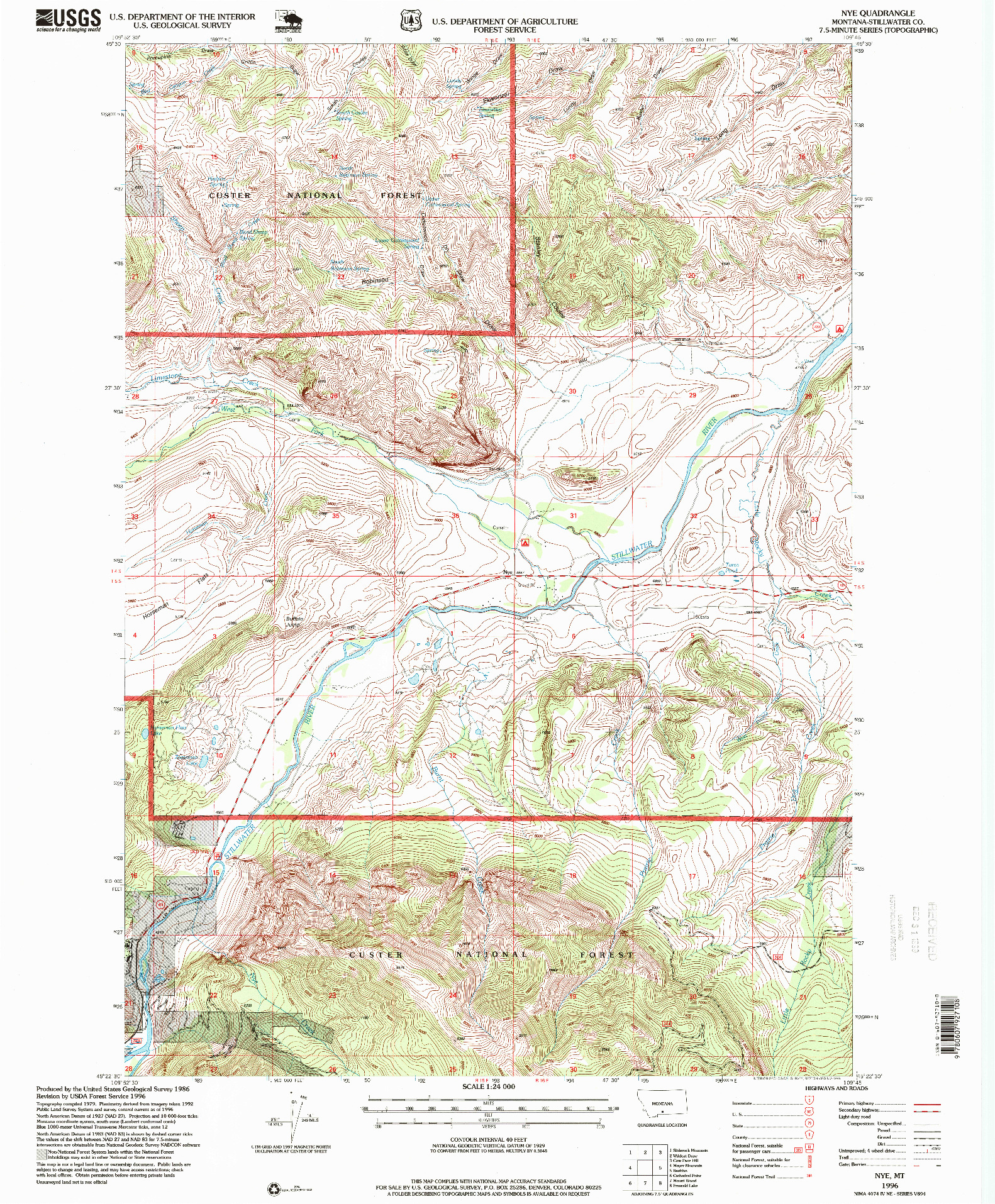 USGS 1:24000-SCALE QUADRANGLE FOR NYE, MT 1996