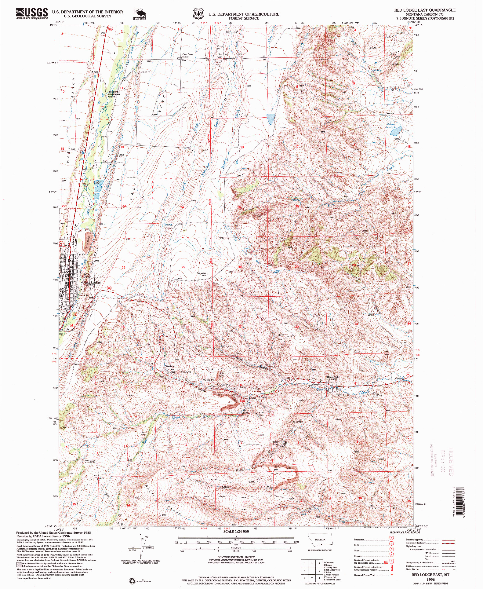 USGS 1:24000-SCALE QUADRANGLE FOR RED LODGE EAST, MT 1996