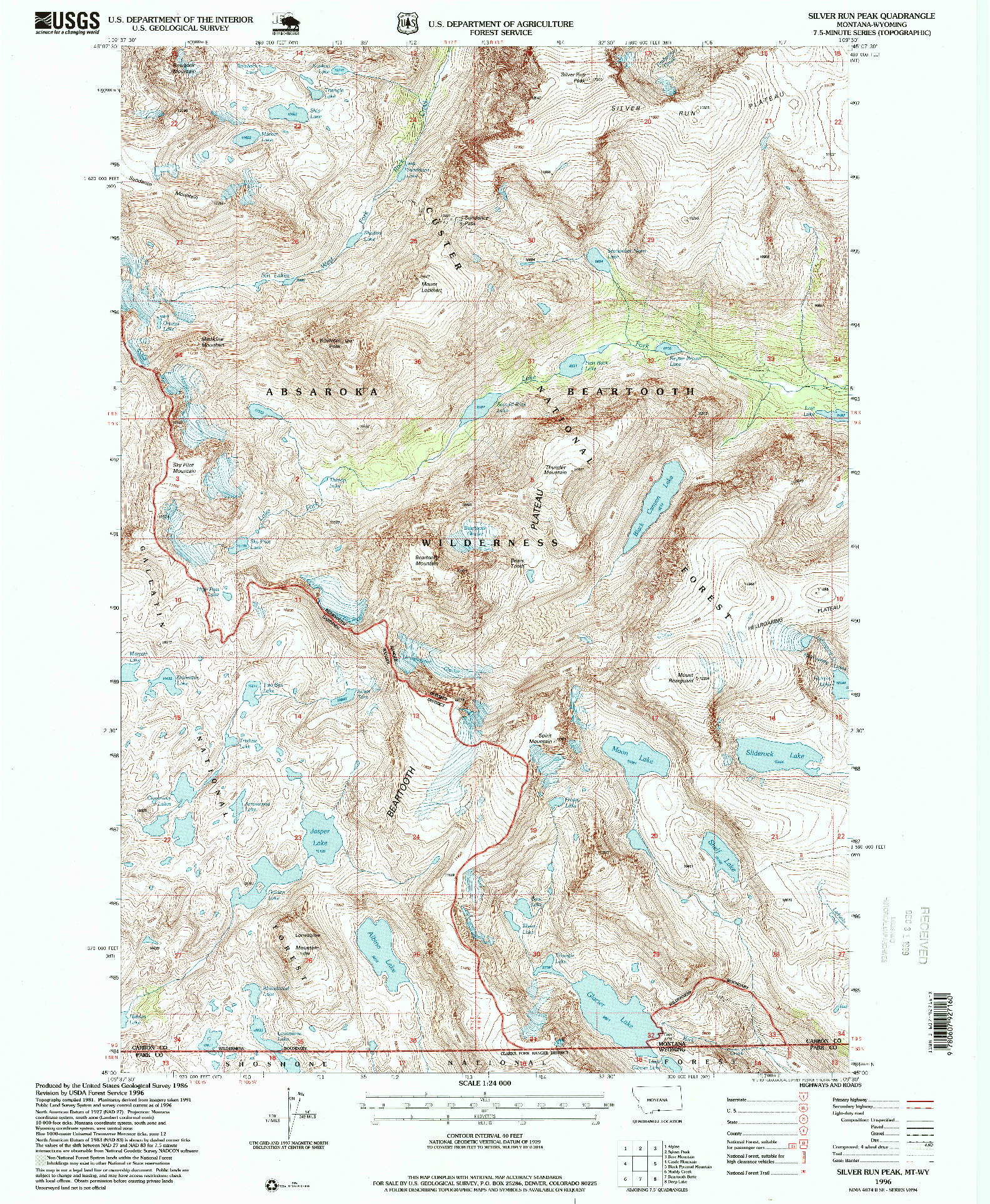 USGS 1:24000-SCALE QUADRANGLE FOR SILVER RUN PEAK, MT 1996