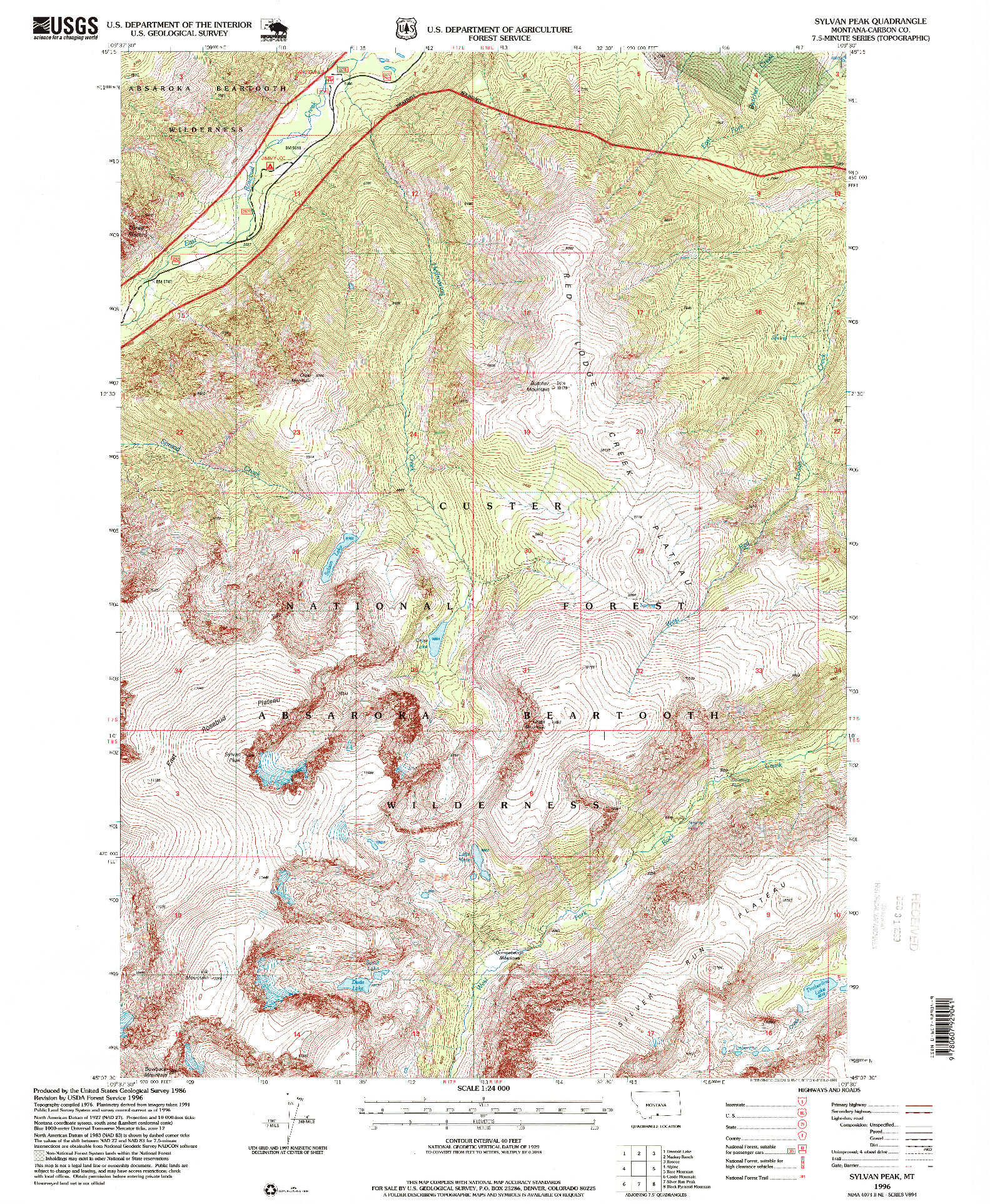 USGS 1:24000-SCALE QUADRANGLE FOR SYLVAN PEAK, MT 1996