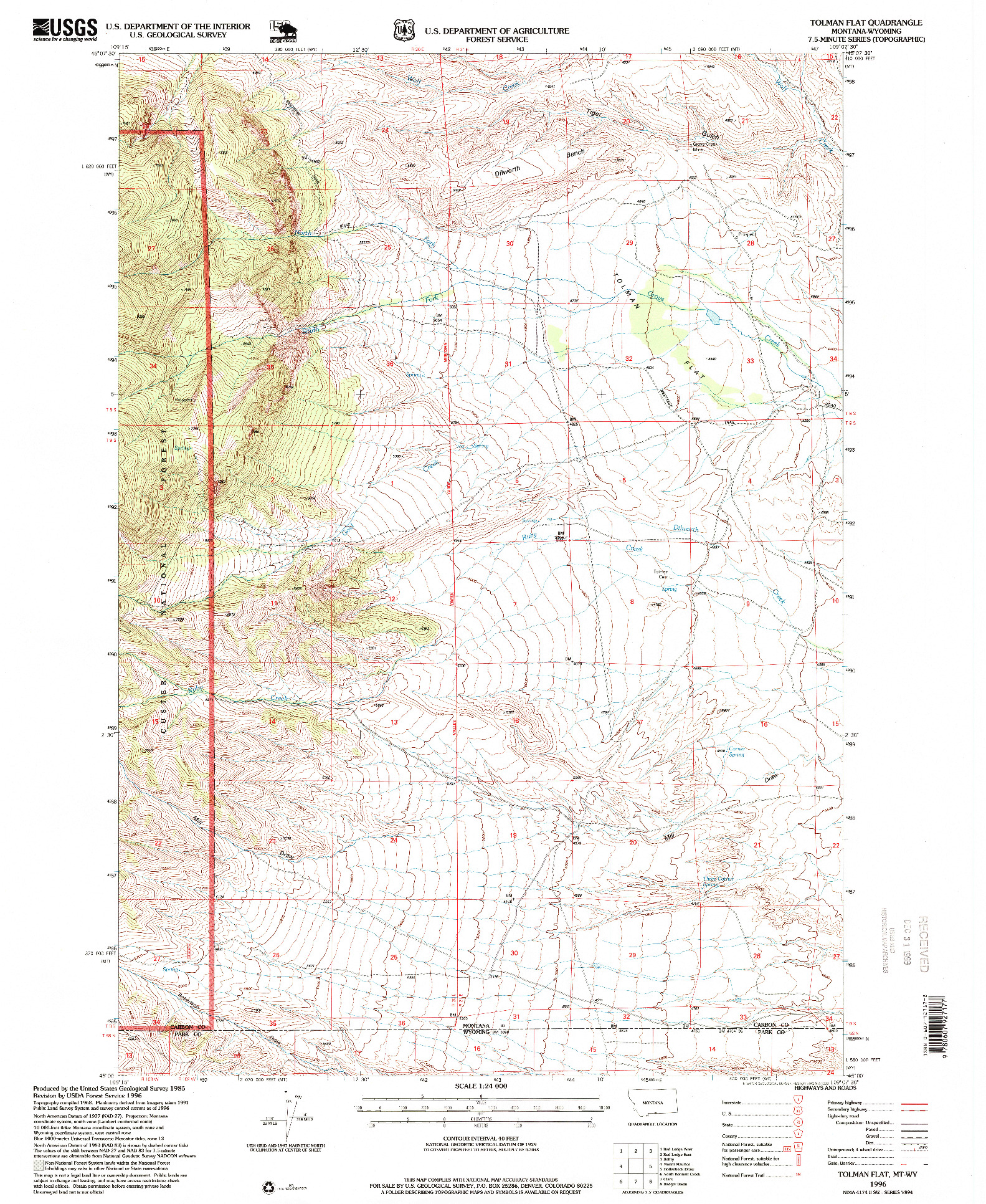 USGS 1:24000-SCALE QUADRANGLE FOR TOLMAN FLAT, MT 1996