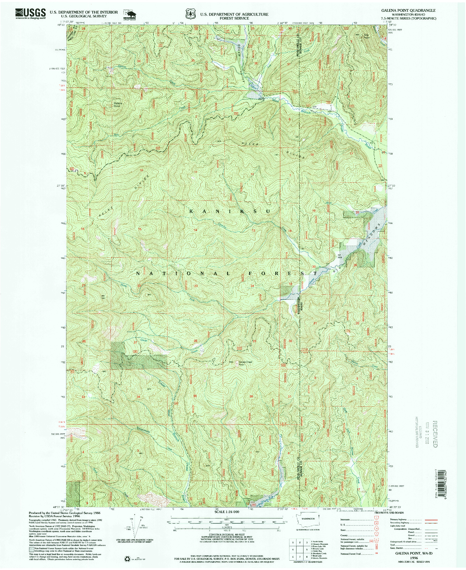 USGS 1:24000-SCALE QUADRANGLE FOR GALENA POINT, WA 1996