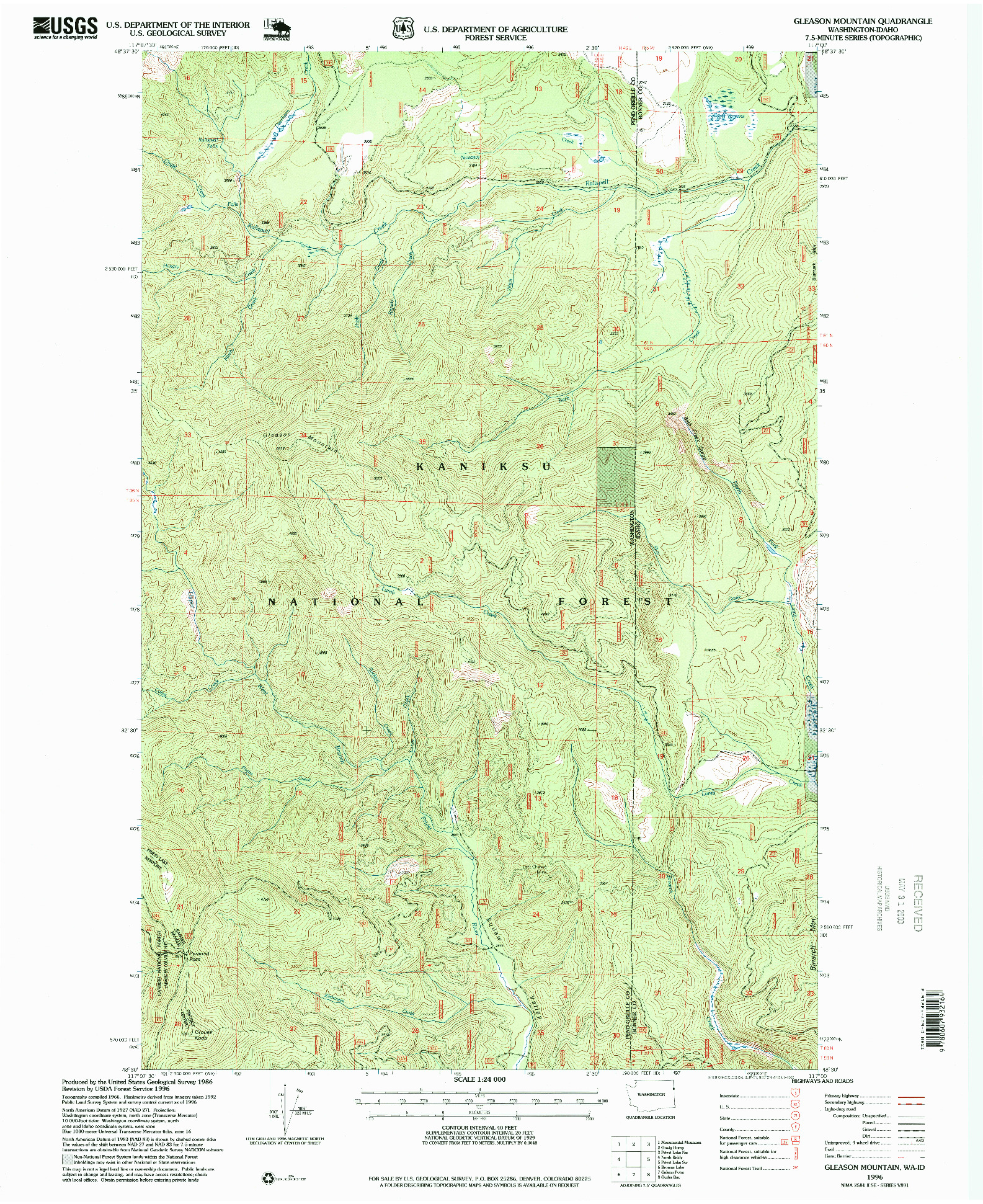 USGS 1:24000-SCALE QUADRANGLE FOR GLEASON MOUNTAIN, WA 1996