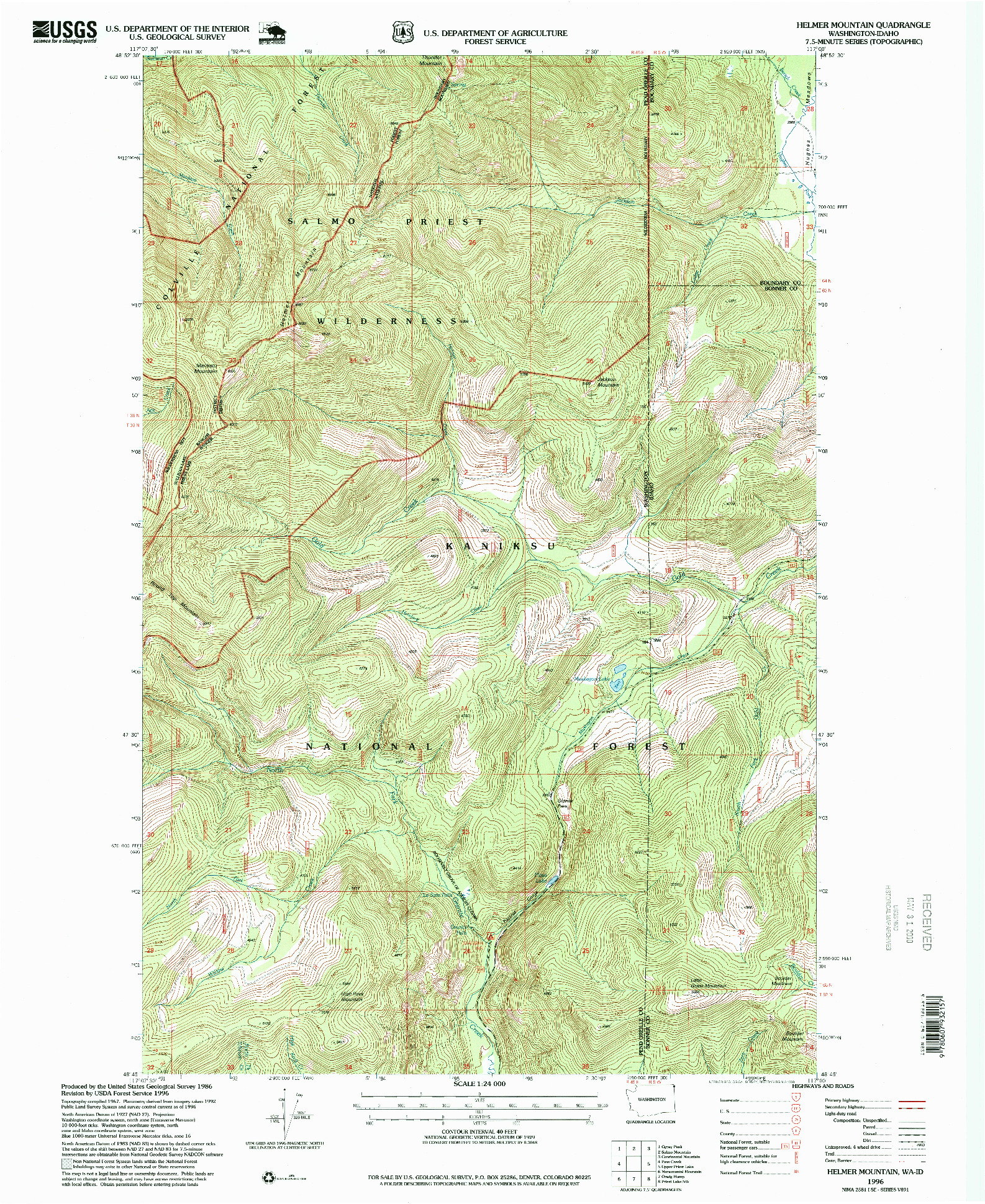 USGS 1:24000-SCALE QUADRANGLE FOR HELMER MOUNTAIN, WA 1996