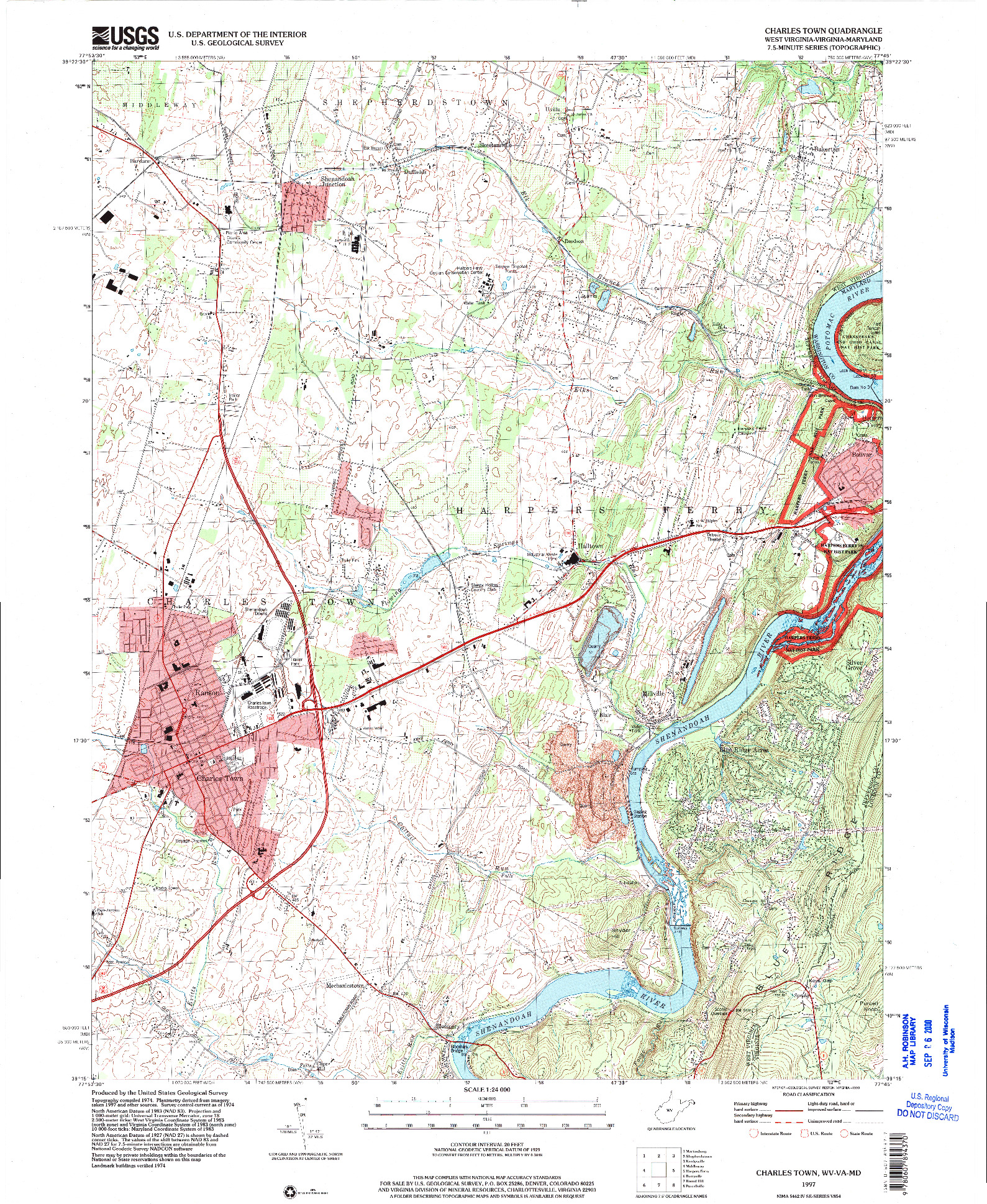 USGS 1:24000-SCALE QUADRANGLE FOR CHARLES TOWN, WV 1997
