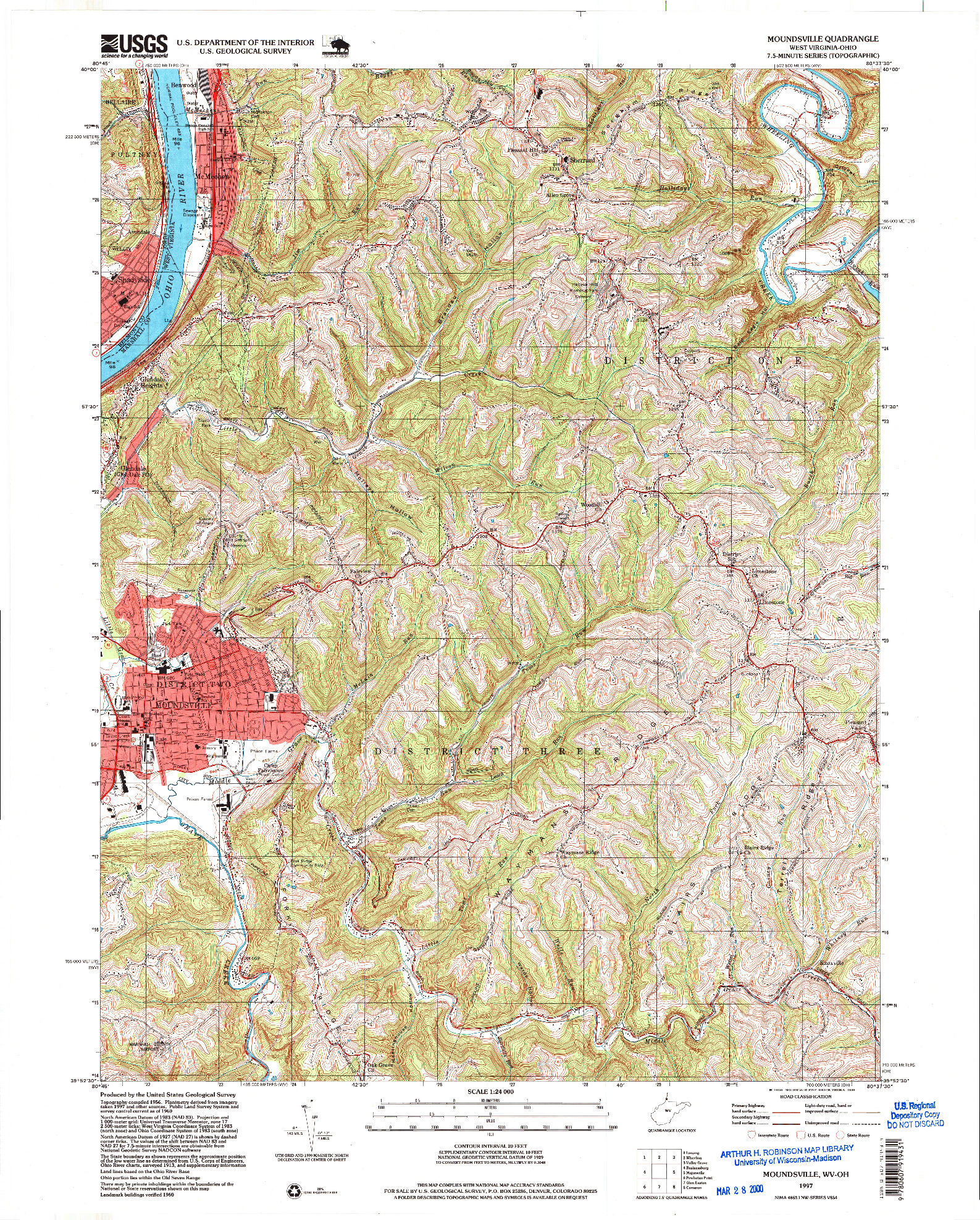 USGS 1:24000-SCALE QUADRANGLE FOR MOUNDSVILLE, WV 1997