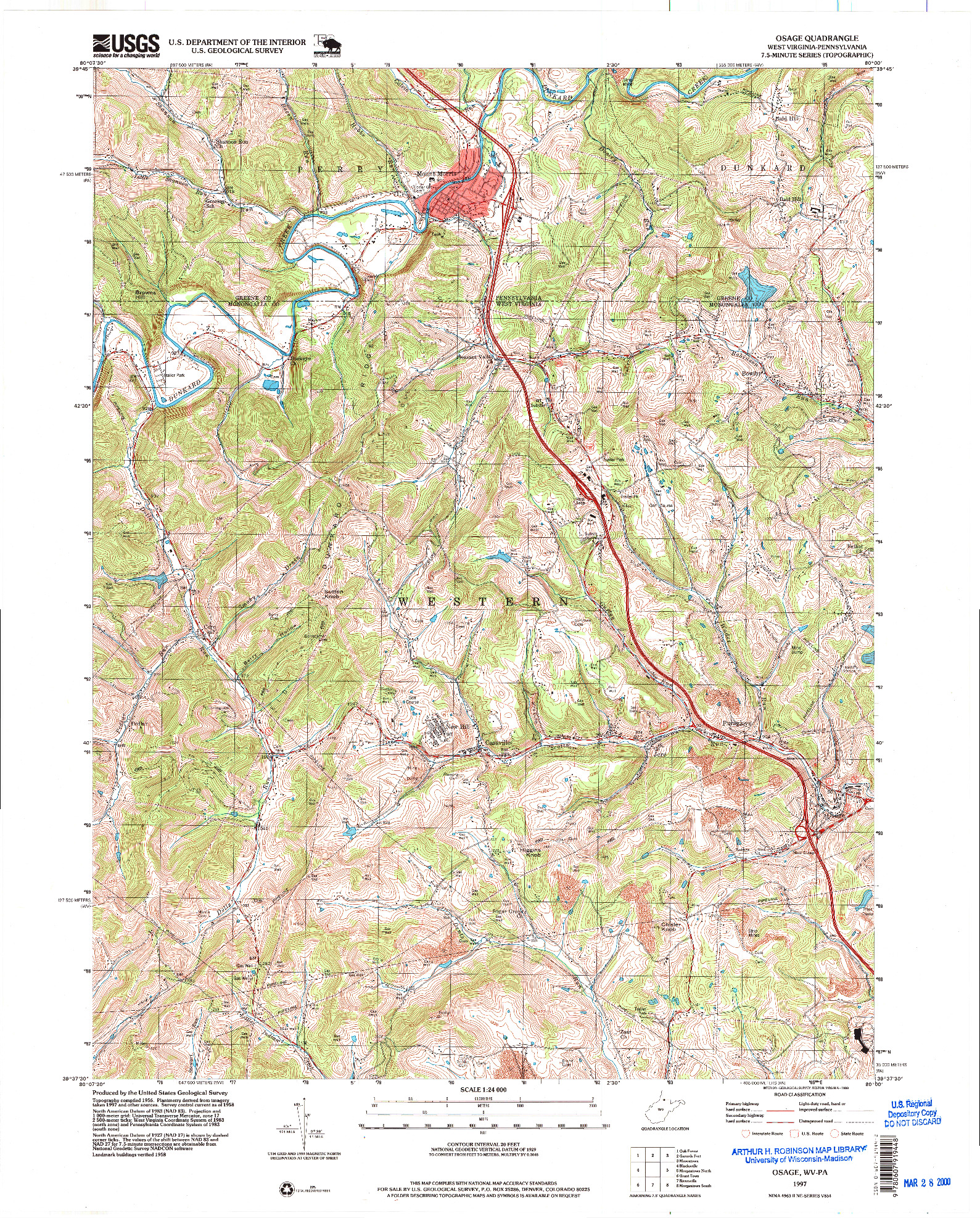 USGS 1:24000-SCALE QUADRANGLE FOR OSAGE, WV 1997