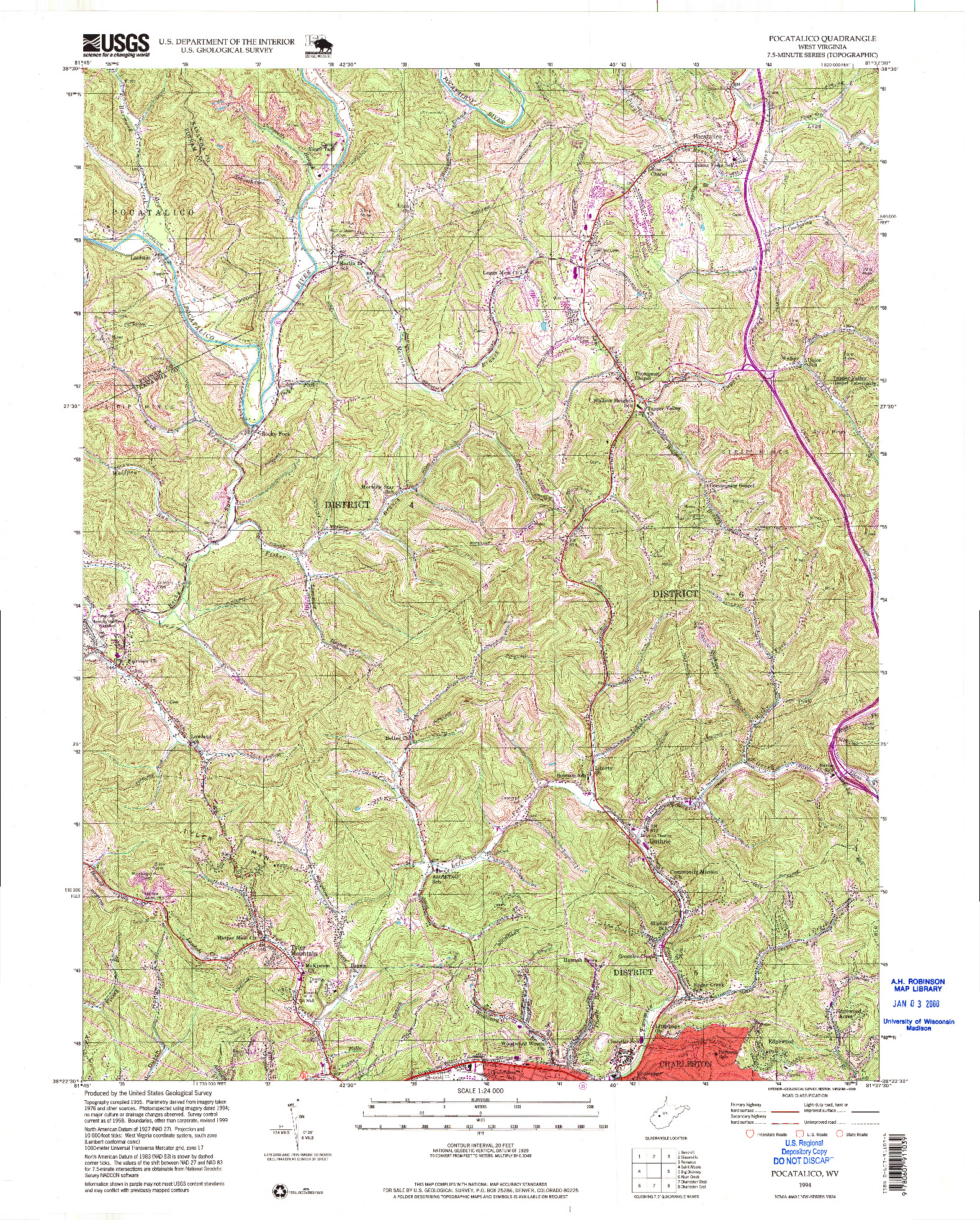 USGS 1:24000-SCALE QUADRANGLE FOR POCATALICO, WV 1994