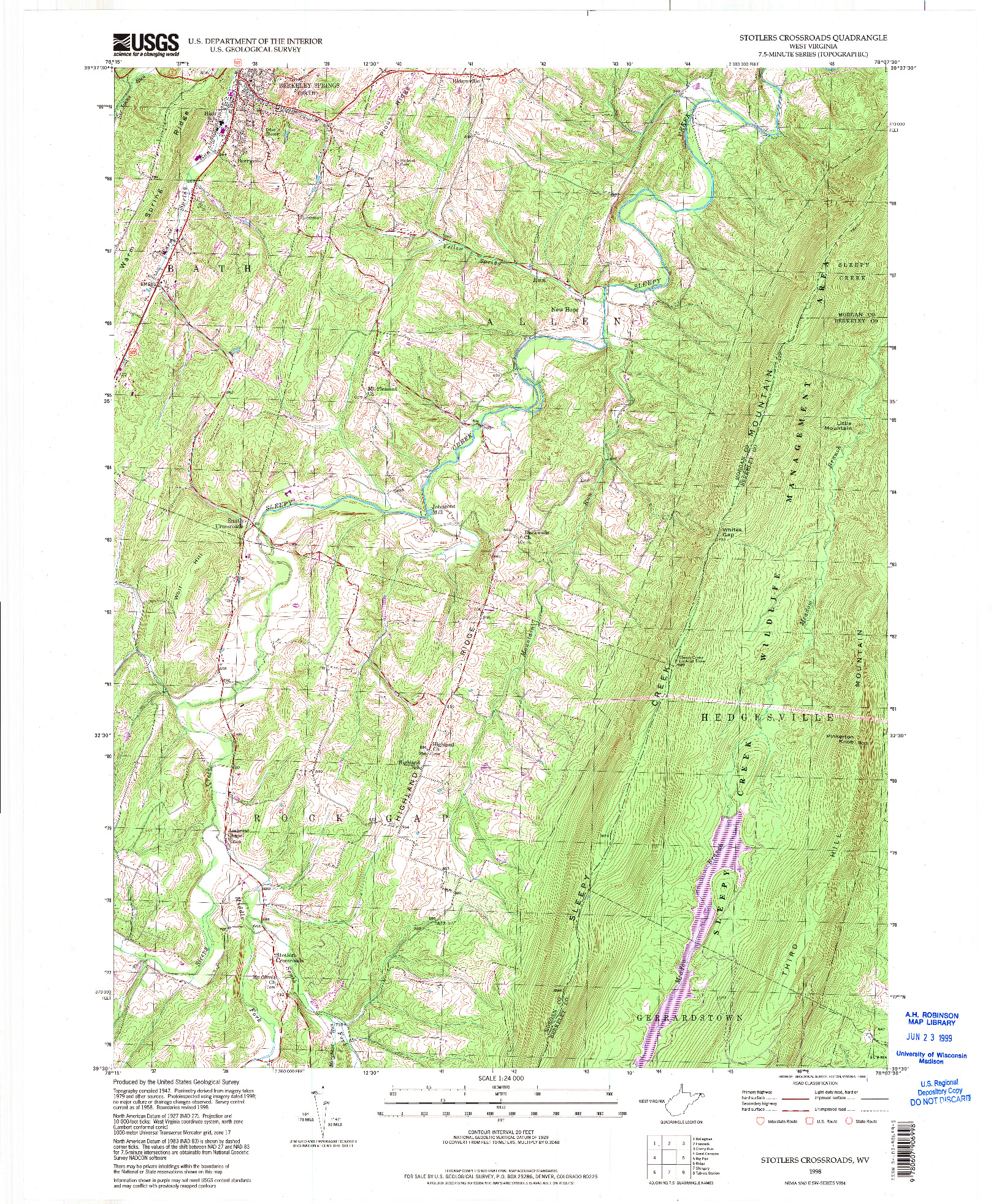 USGS 1:24000-SCALE QUADRANGLE FOR STOTLERS CROSSROADS, WV 1998