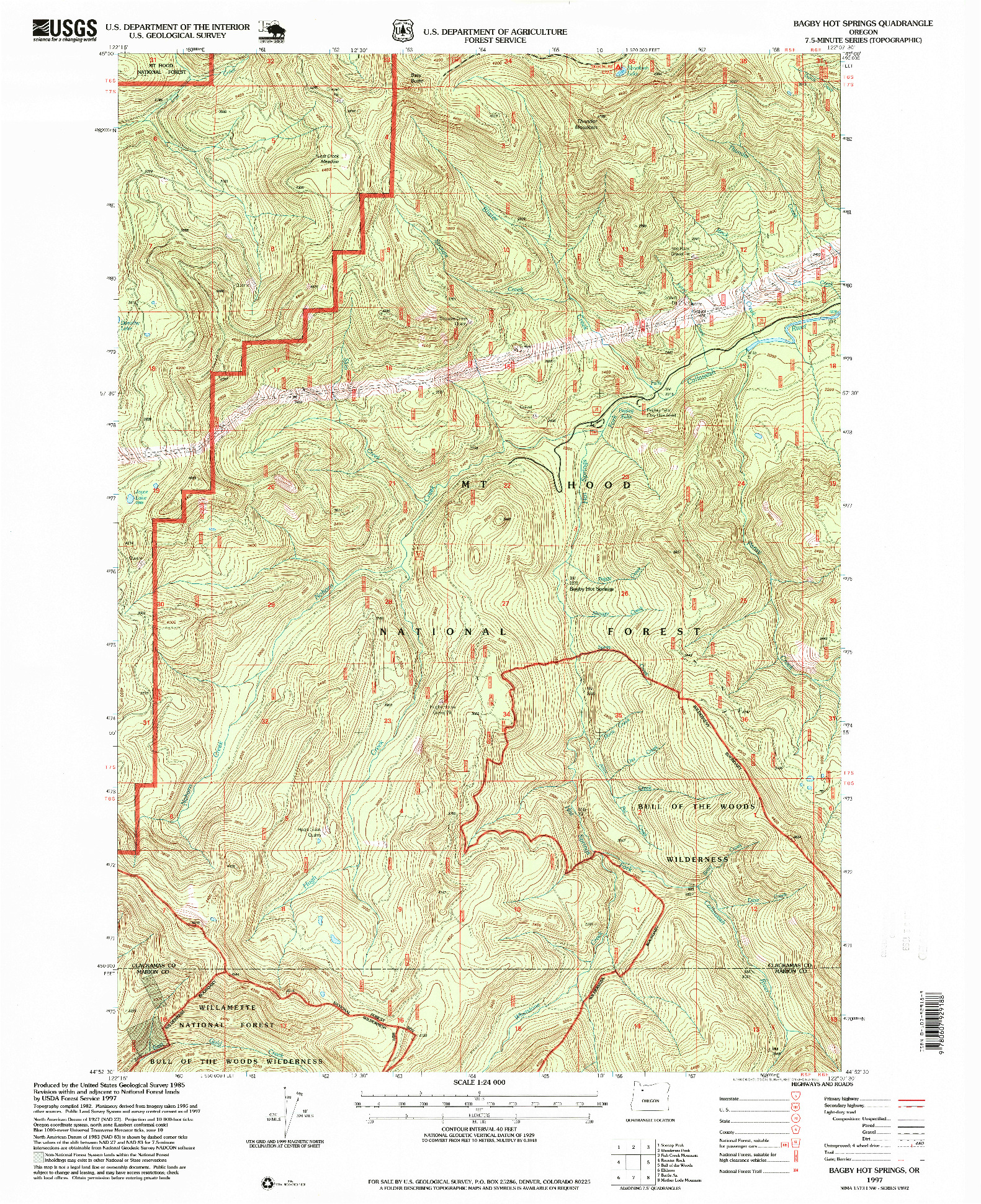 USGS 1:24000-SCALE QUADRANGLE FOR BAGBY HOT SPRINGS, OR 1997