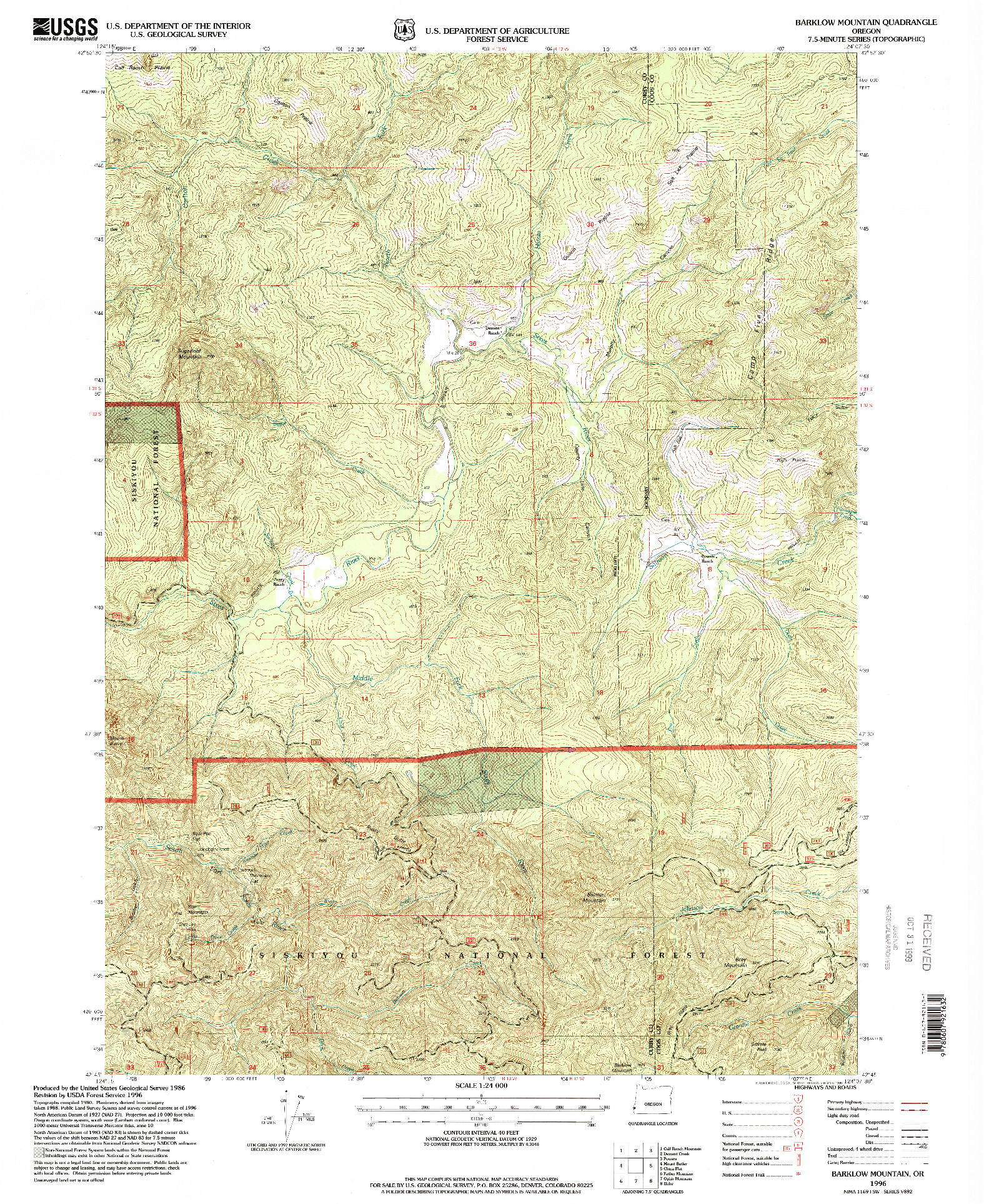 USGS 1:24000-SCALE QUADRANGLE FOR BARKLOW MOUNTAIN, OR 1996