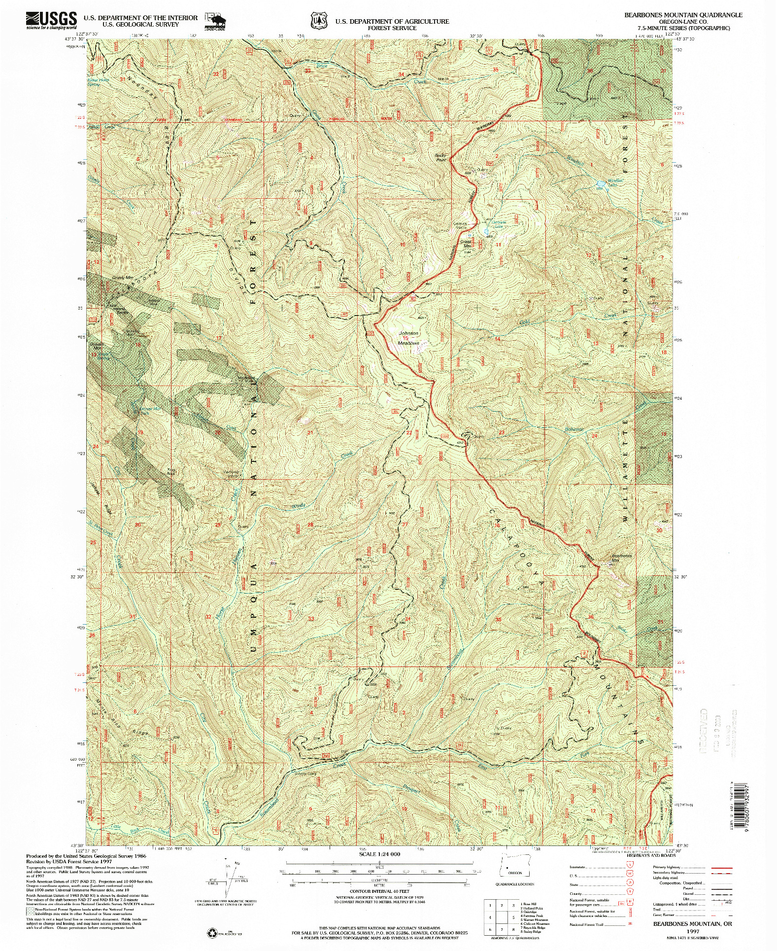 USGS 1:24000-SCALE QUADRANGLE FOR BEARBONES MOUNTAIN, OR 1997