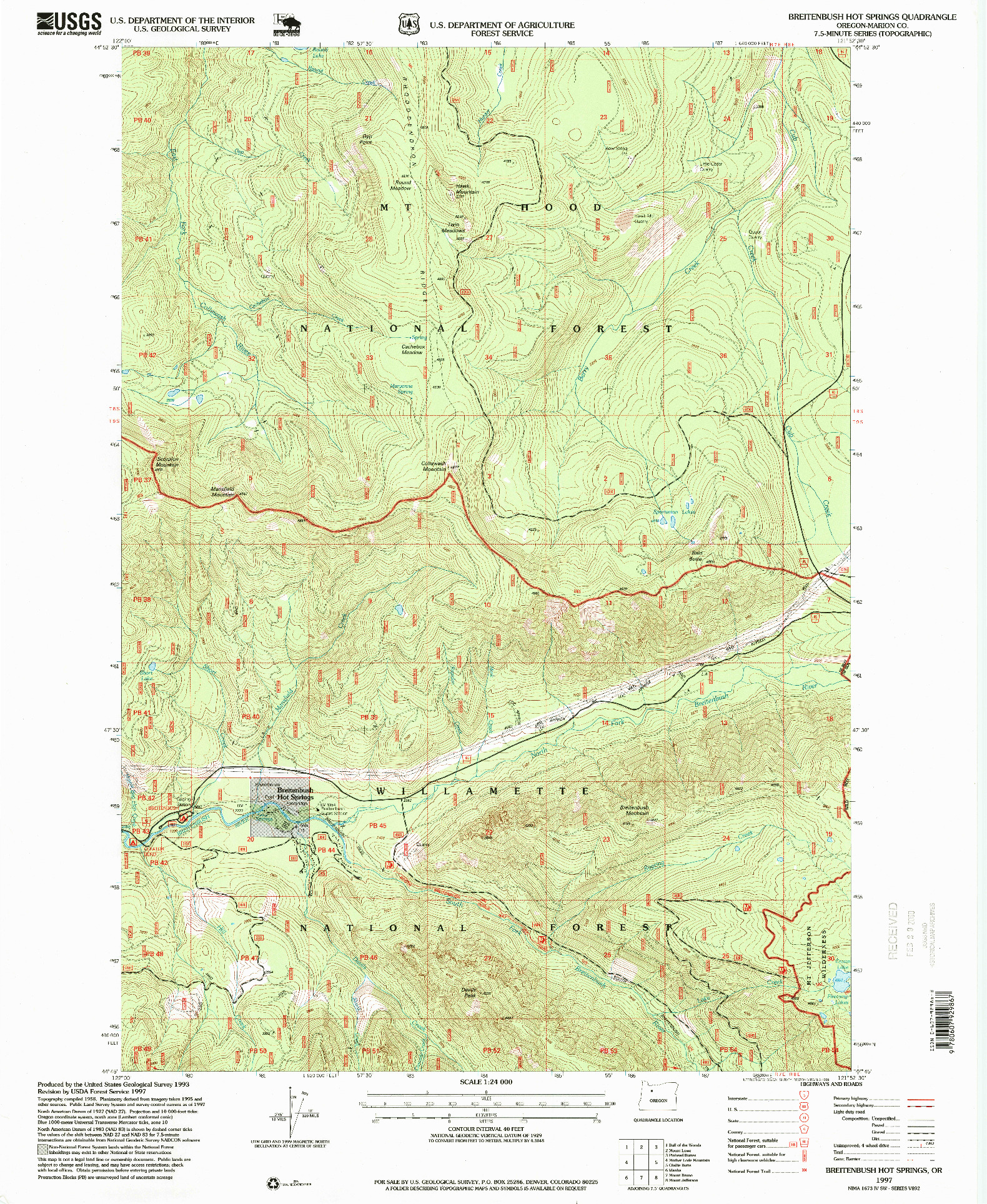 USGS 1:24000-SCALE QUADRANGLE FOR BREITENBUSH HOT SPRINGS, OR 1997