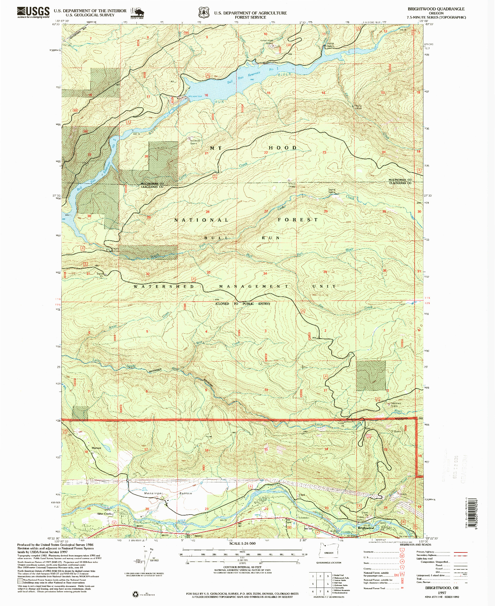 USGS 1:24000-SCALE QUADRANGLE FOR BRIGHTWOOD, OR 1997