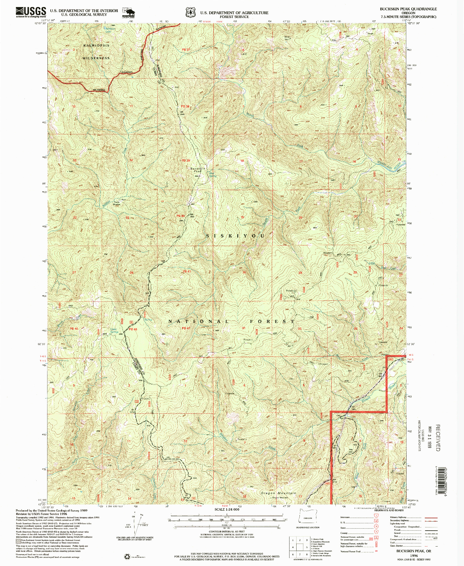 USGS 1:24000-SCALE QUADRANGLE FOR BUCKSKIN PEAK, OR 1996