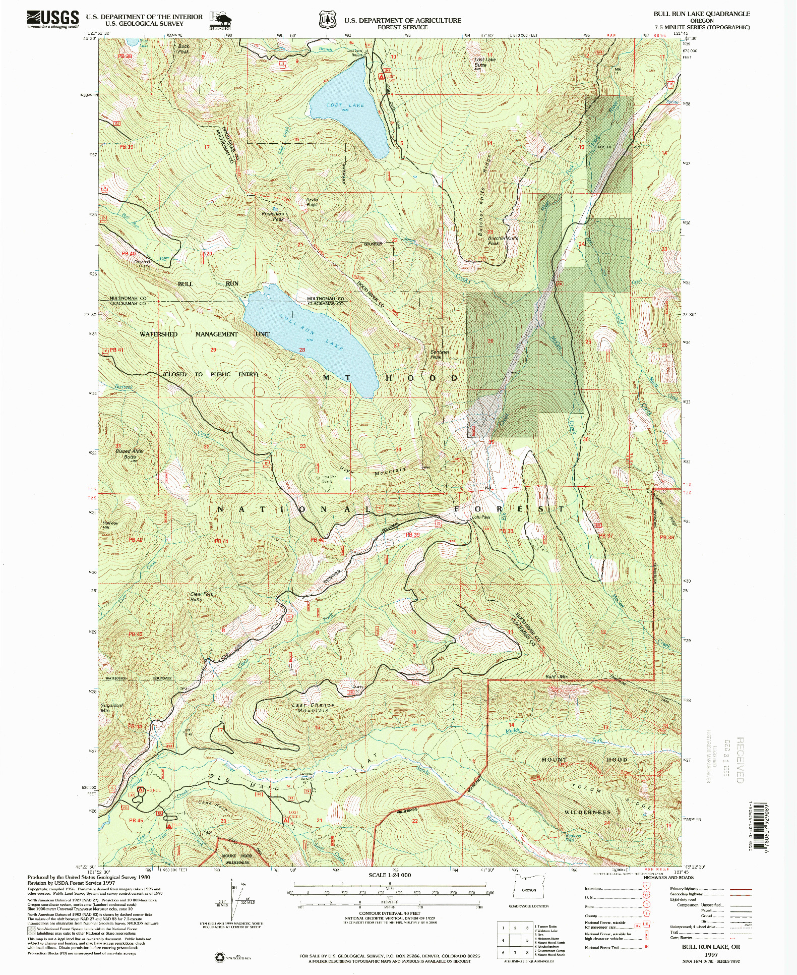 USGS 1:24000-SCALE QUADRANGLE FOR BULL RUN LAKE, OR 1997