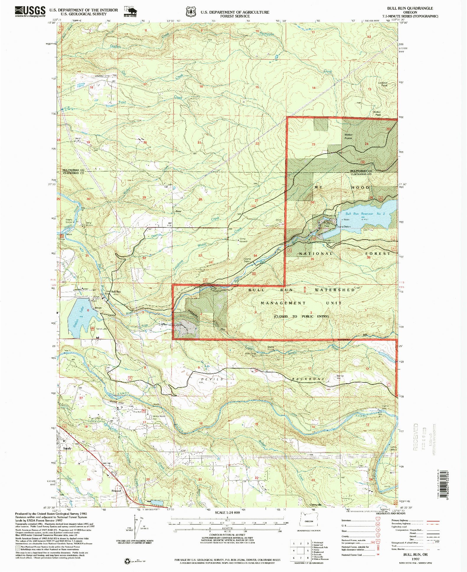 USGS 1:24000-SCALE QUADRANGLE FOR BULL RUN, OR 1997