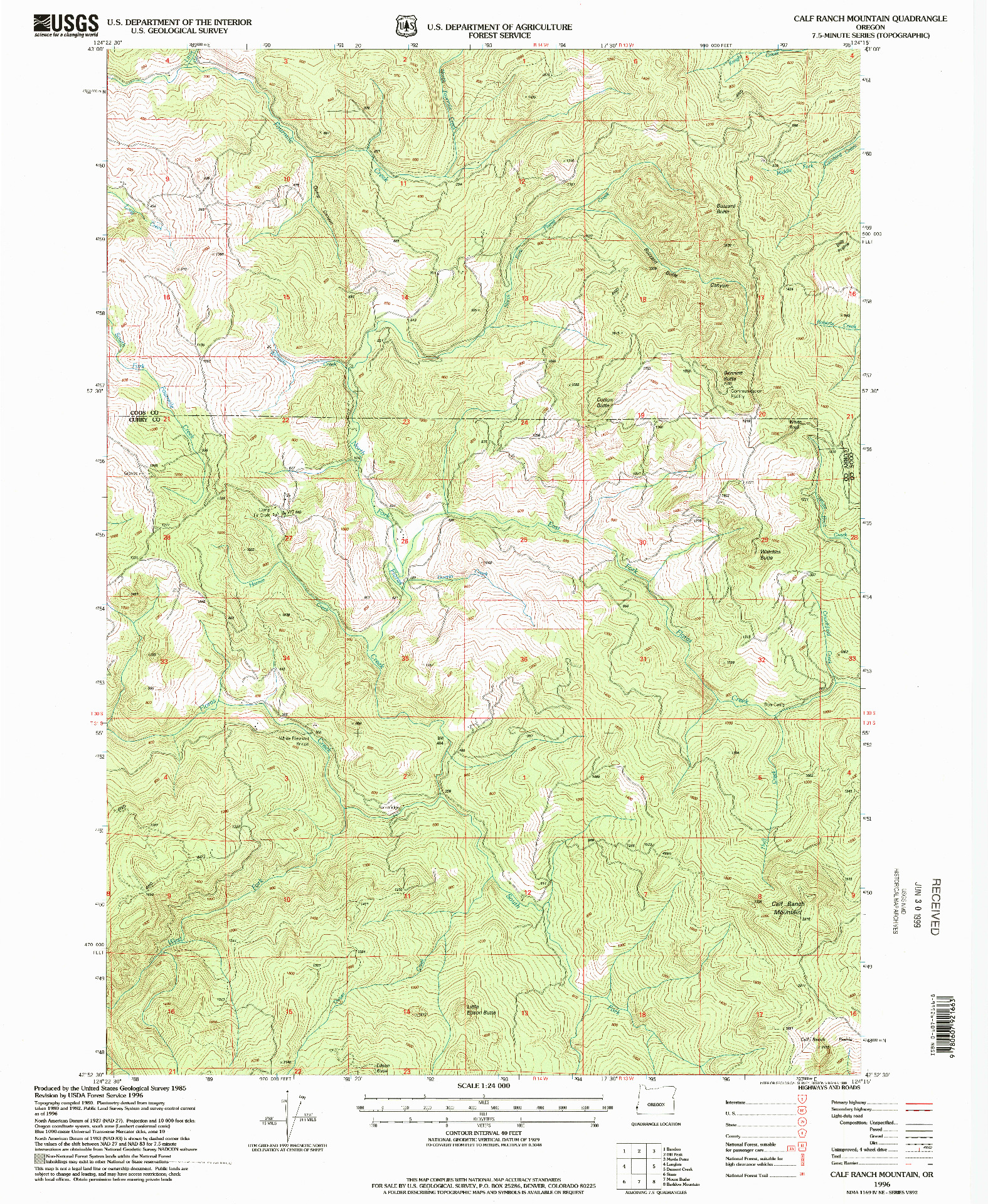USGS 1:24000-SCALE QUADRANGLE FOR CALF RANCH MOUNTAIN, OR 1996