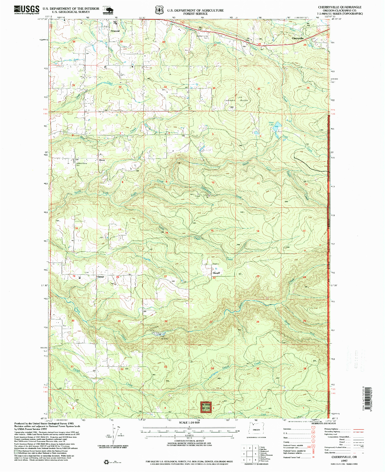 USGS 1:24000-SCALE QUADRANGLE FOR CHERRYVILLE, OR 1997