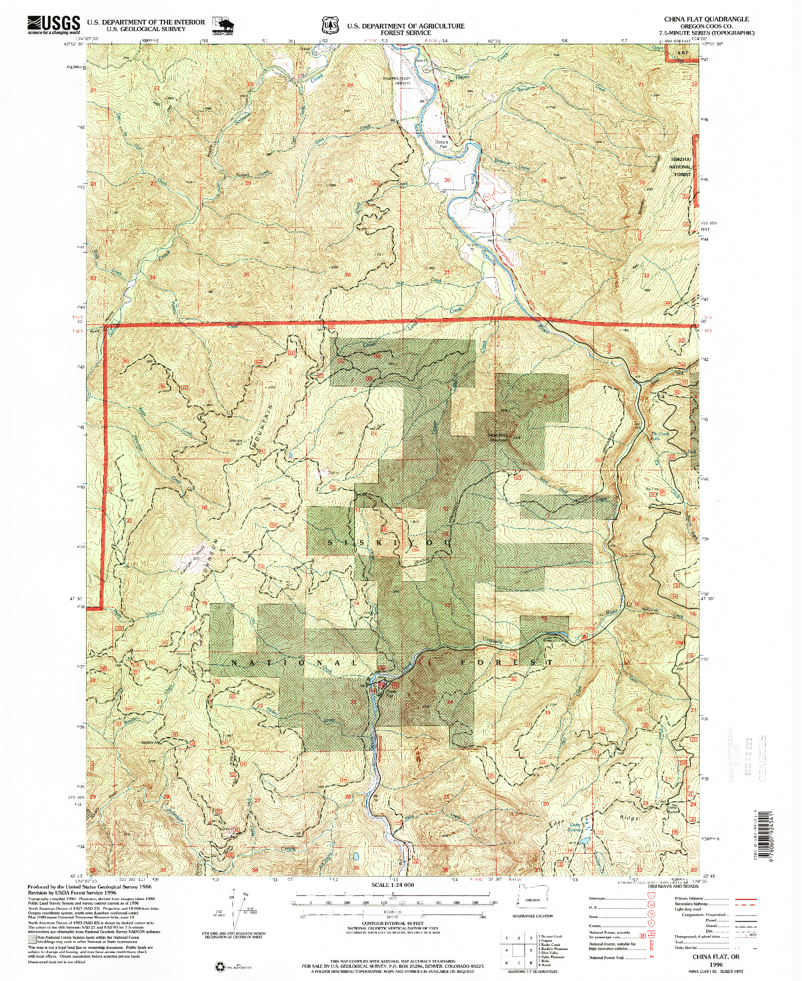 USGS 1:24000-SCALE QUADRANGLE FOR CHINA FLAT, OR 1996