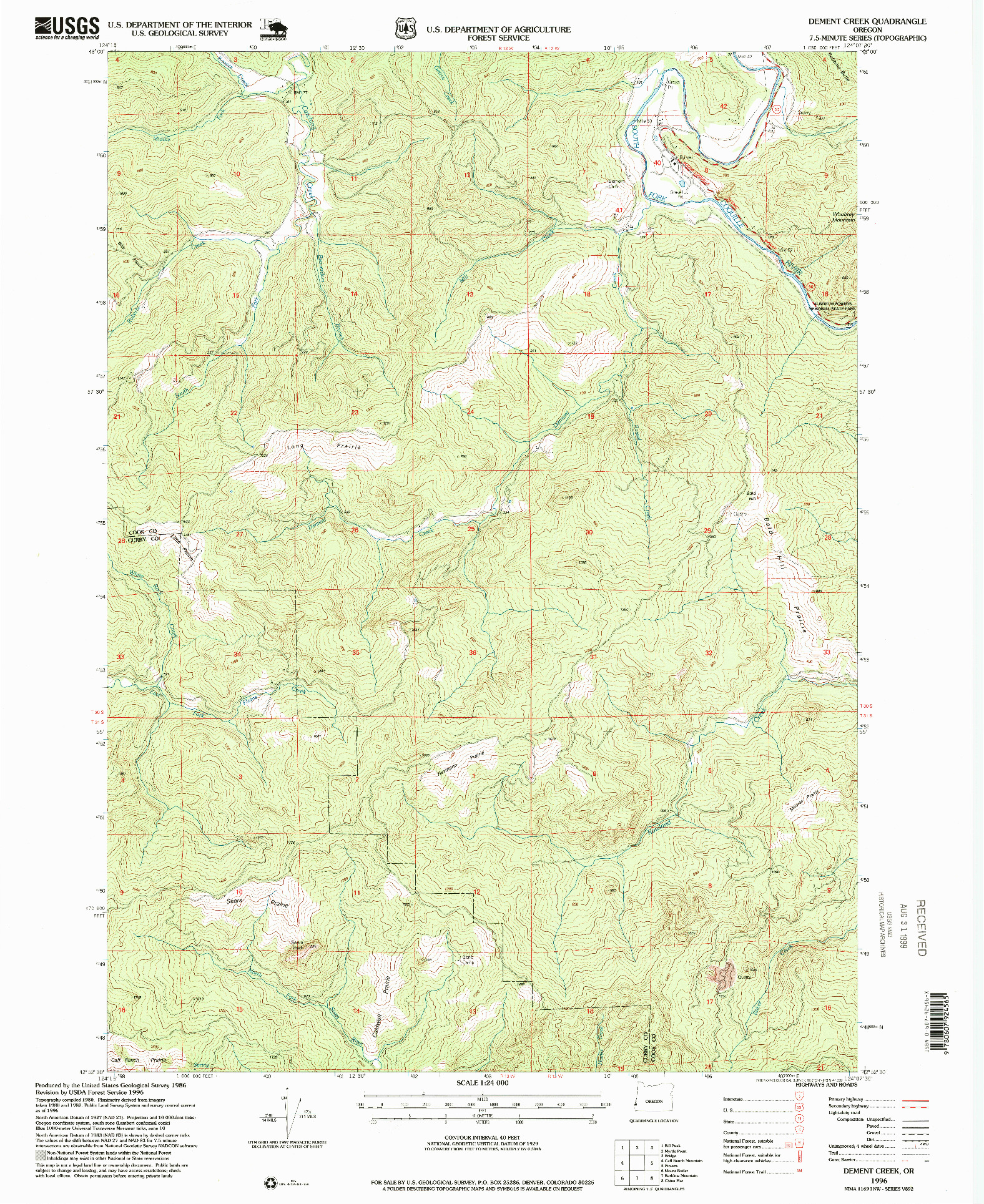 USGS 1:24000-SCALE QUADRANGLE FOR DEMENT CREEK, OR 1996