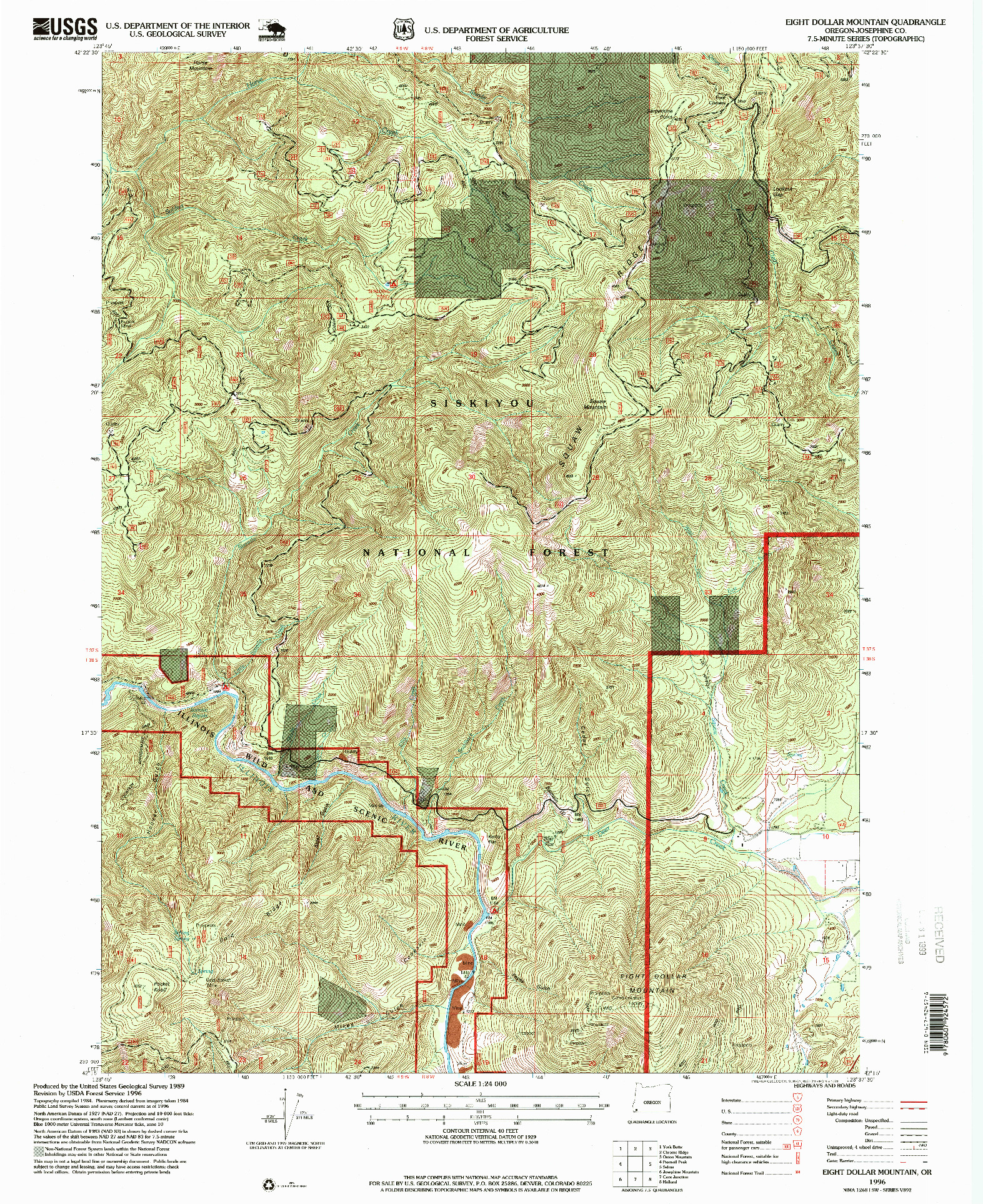 USGS 1:24000-SCALE QUADRANGLE FOR EIGHT DOLLAR MOUNTAIN, OR 1996