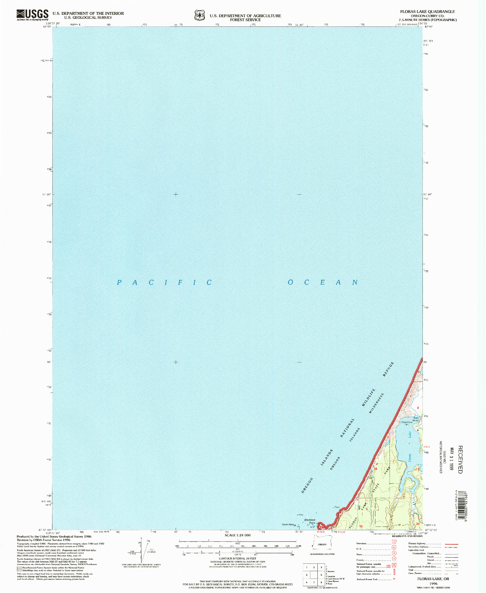 USGS 1:24000-SCALE QUADRANGLE FOR FLORAS LAKE, OR 1996
