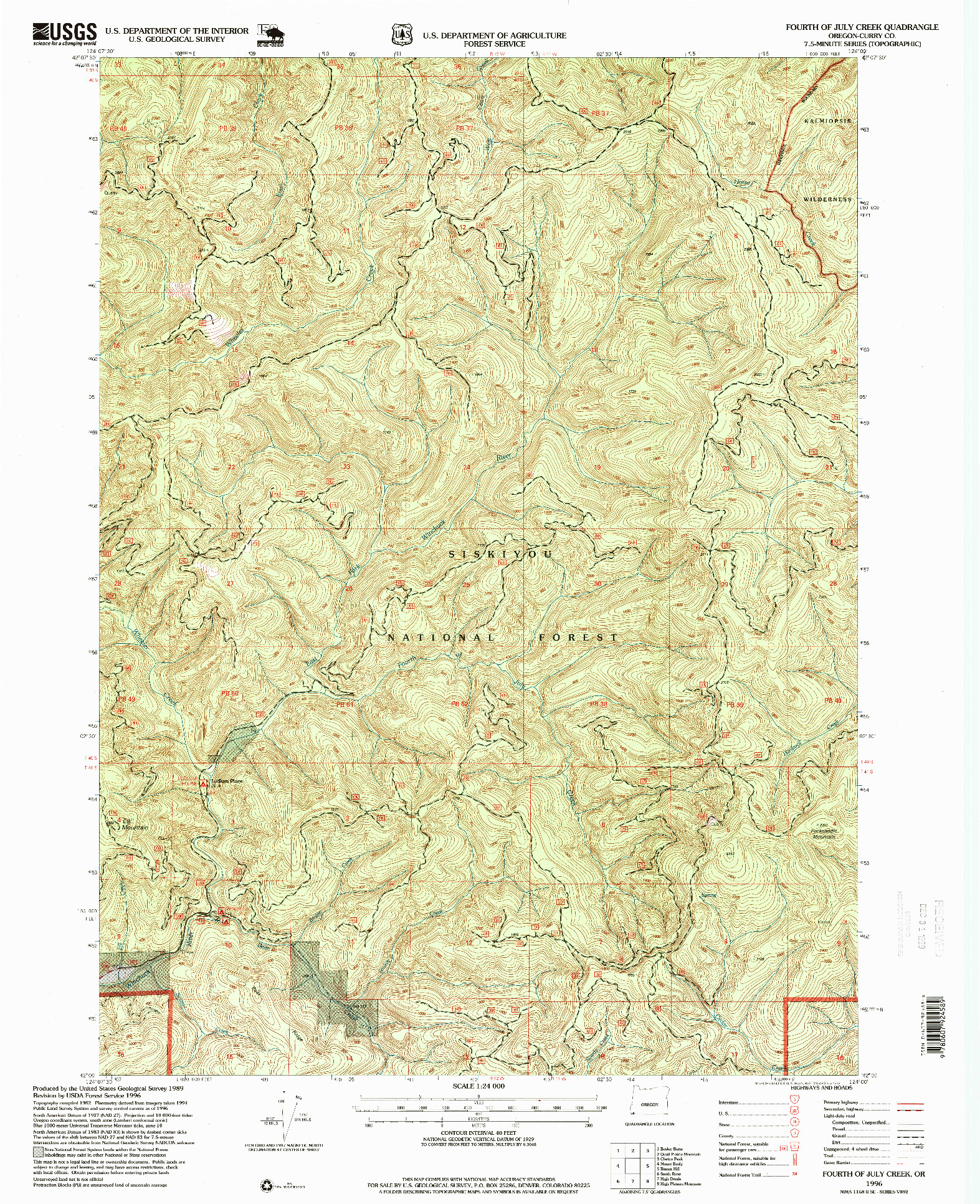USGS 1:24000-SCALE QUADRANGLE FOR FOURTH OF JULY CREEK, OR 1996
