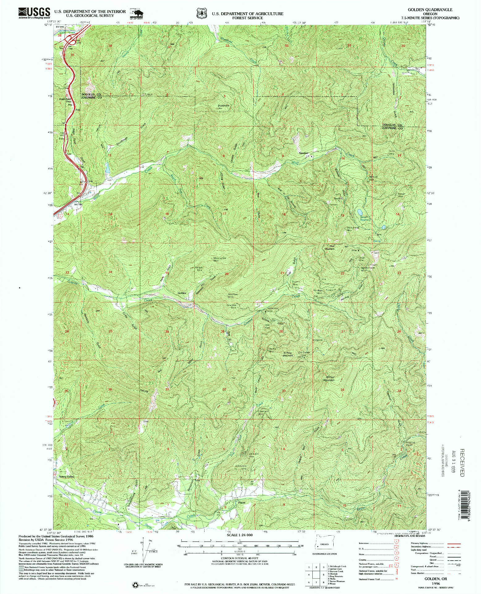 USGS 1:24000-SCALE QUADRANGLE FOR GOLDEN, OR 1996