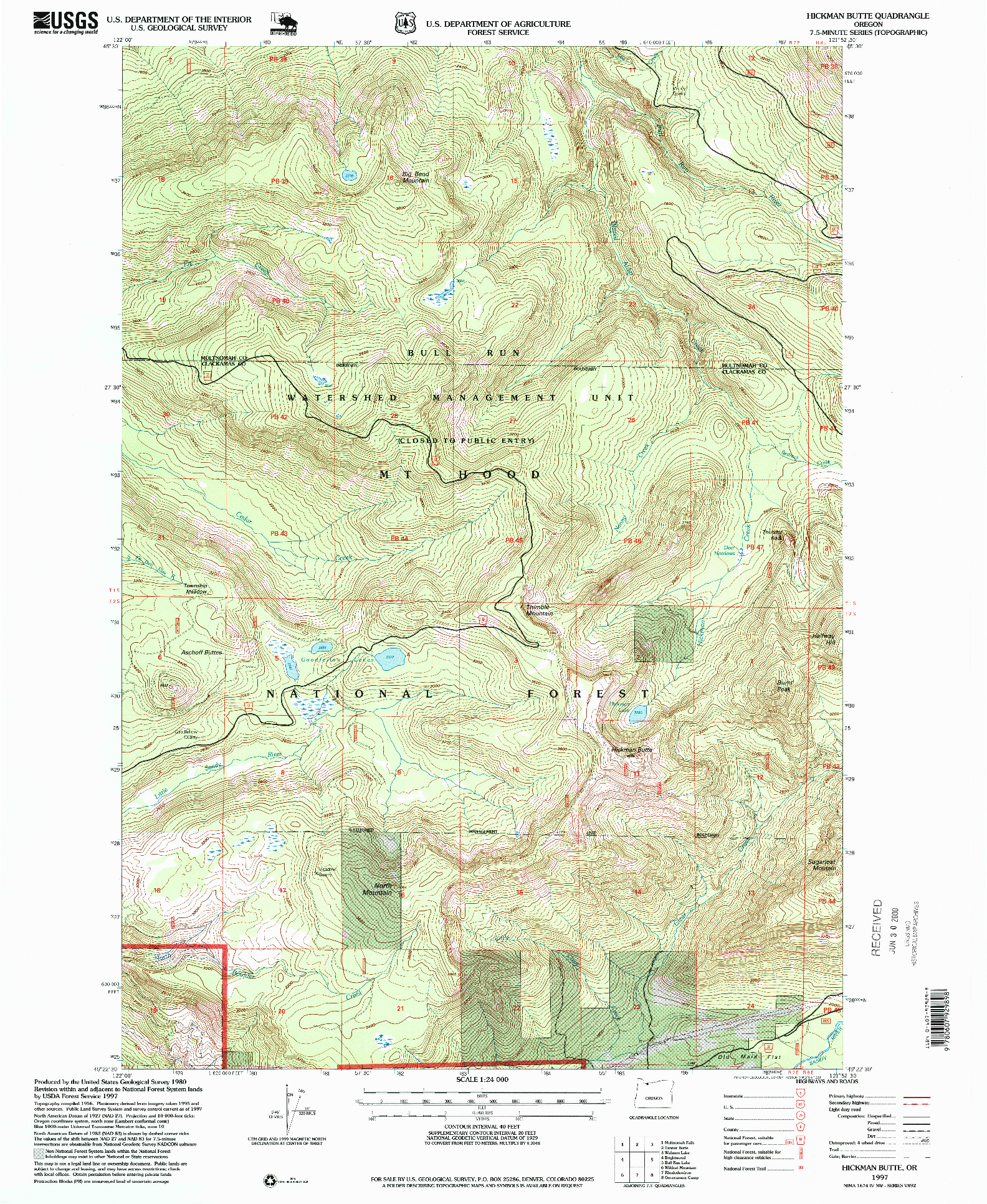 USGS 1:24000-SCALE QUADRANGLE FOR HICKMAN BUTTE, OR 1997