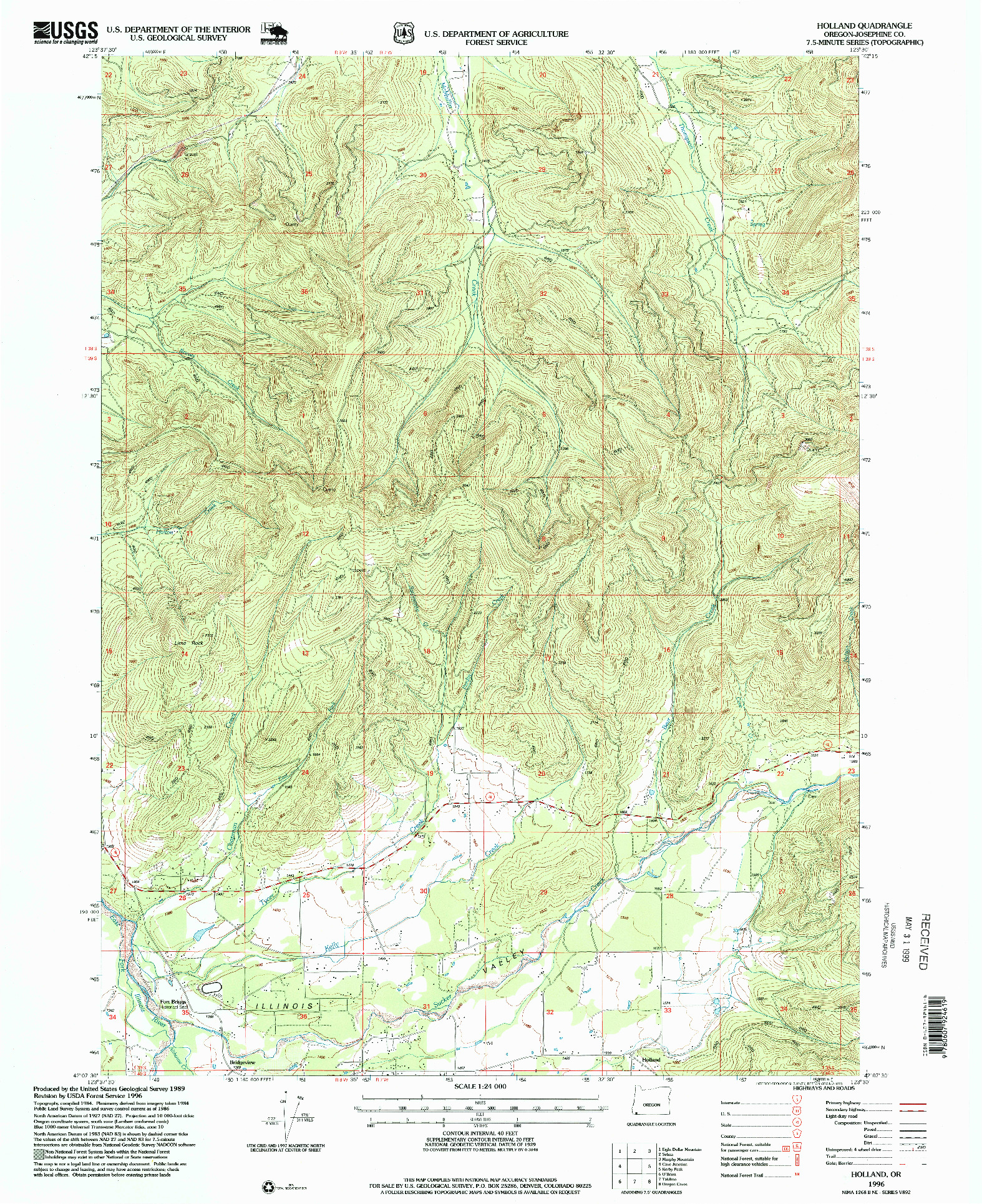 USGS 1:24000-SCALE QUADRANGLE FOR HOLLAND, OR 1996