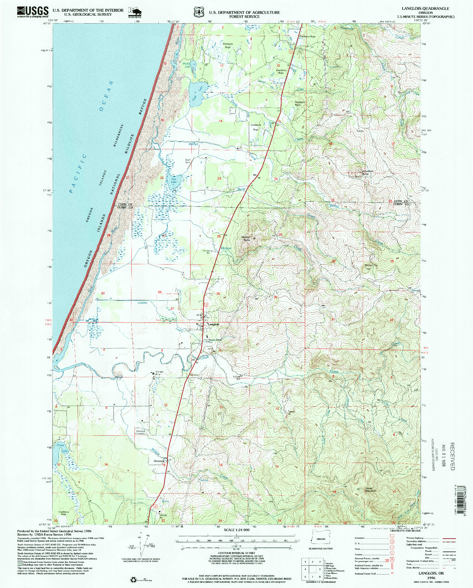 USGS 1:24000-SCALE QUADRANGLE FOR LANGLOIS, OR 1996