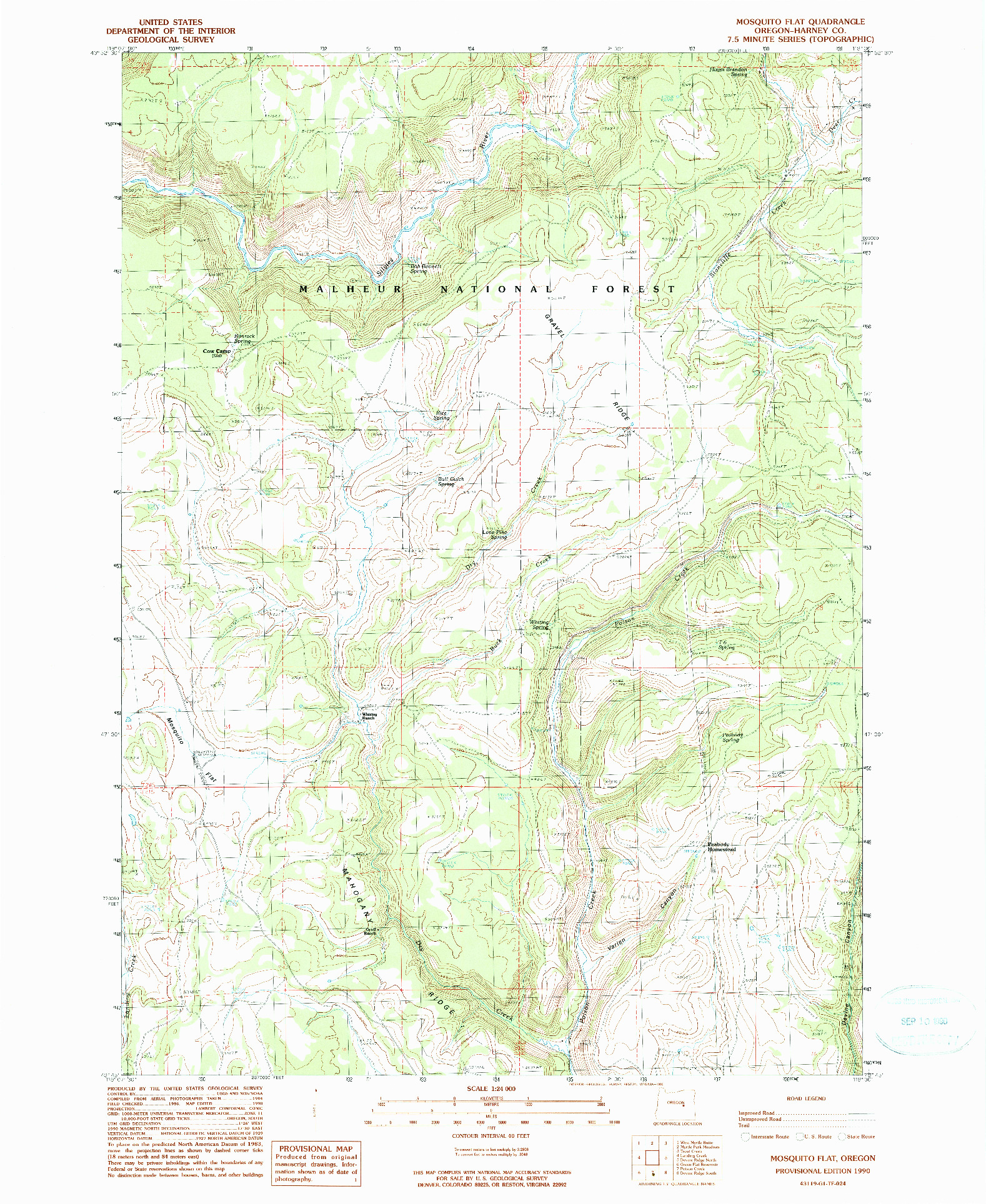 USGS 1:24000-SCALE QUADRANGLE FOR MOSQUITO FLAT, OR 1990