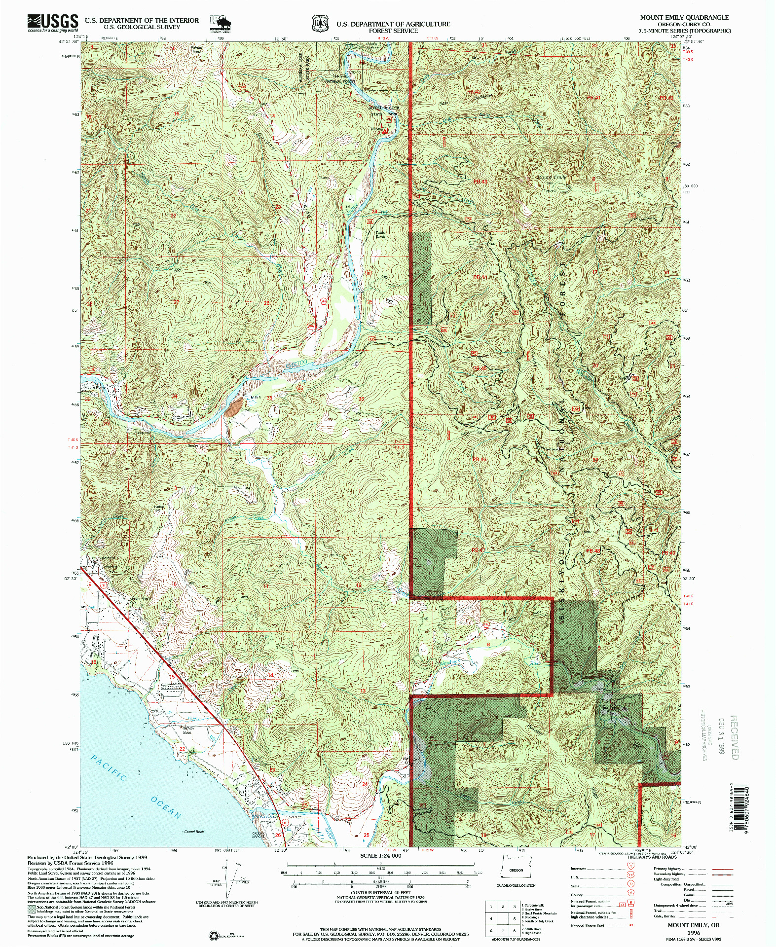 USGS 1:24000-SCALE QUADRANGLE FOR MOUNT EMILY, OR 1996