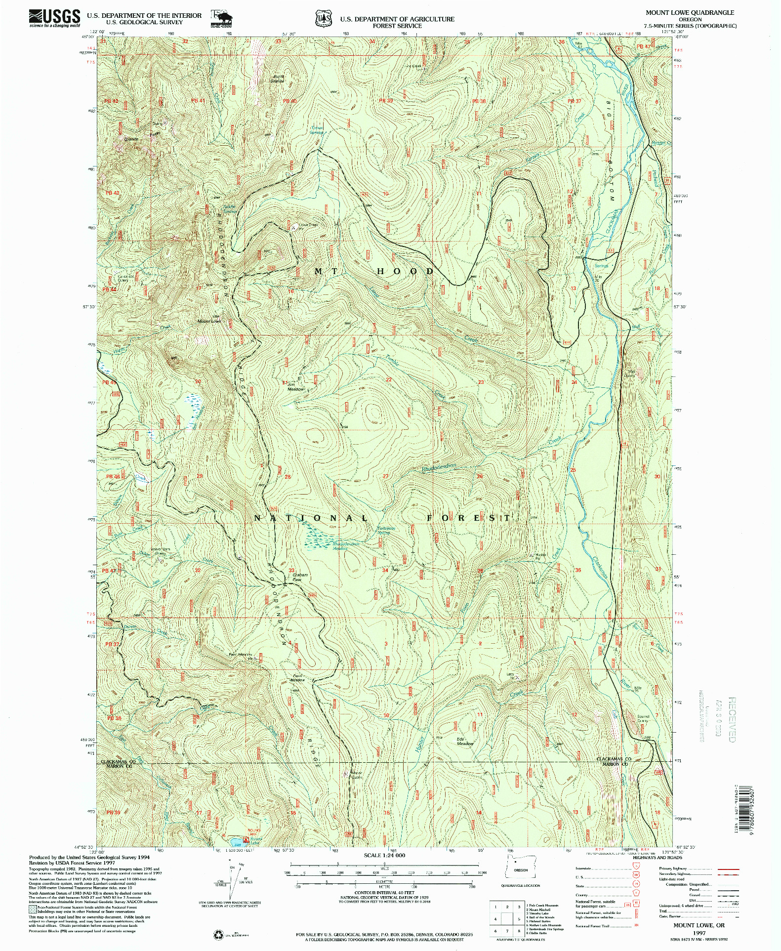 USGS 1:24000-SCALE QUADRANGLE FOR MOUNT LOWE, OR 1997