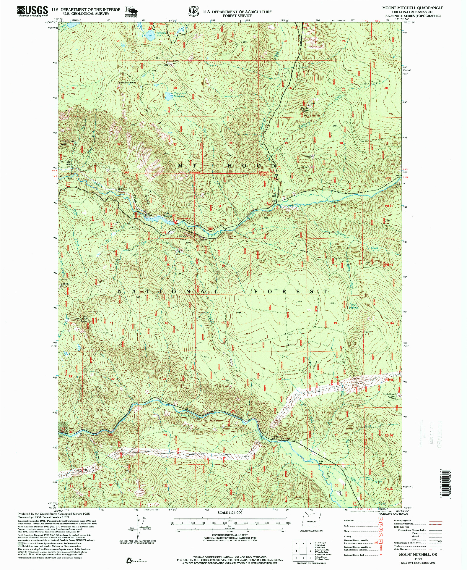 USGS 1:24000-SCALE QUADRANGLE FOR MOUNT MITCHELL, OR 1997