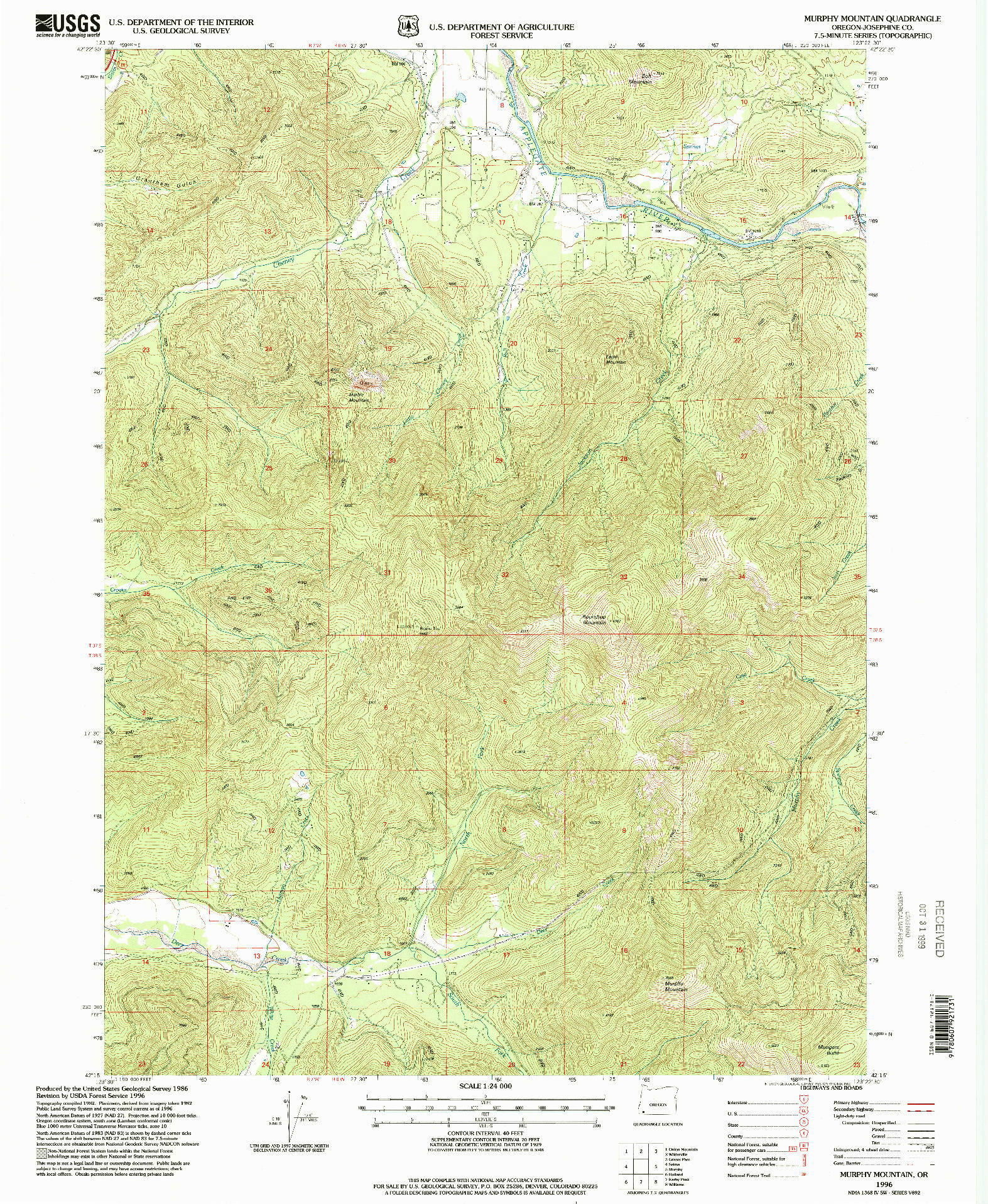 USGS 1:24000-SCALE QUADRANGLE FOR MURPHY MOUNTAIN, OR 1996