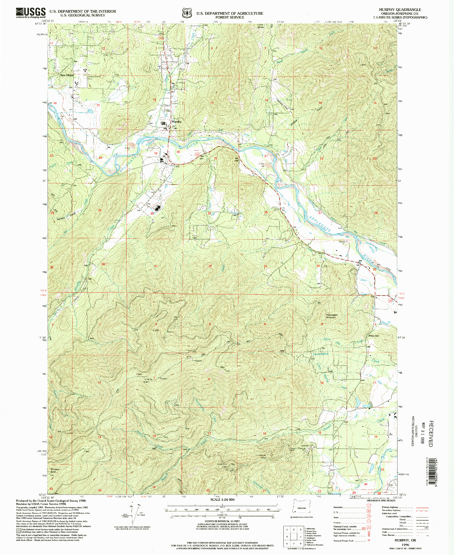 USGS 1:24000-SCALE QUADRANGLE FOR MURPHY, OR 1996