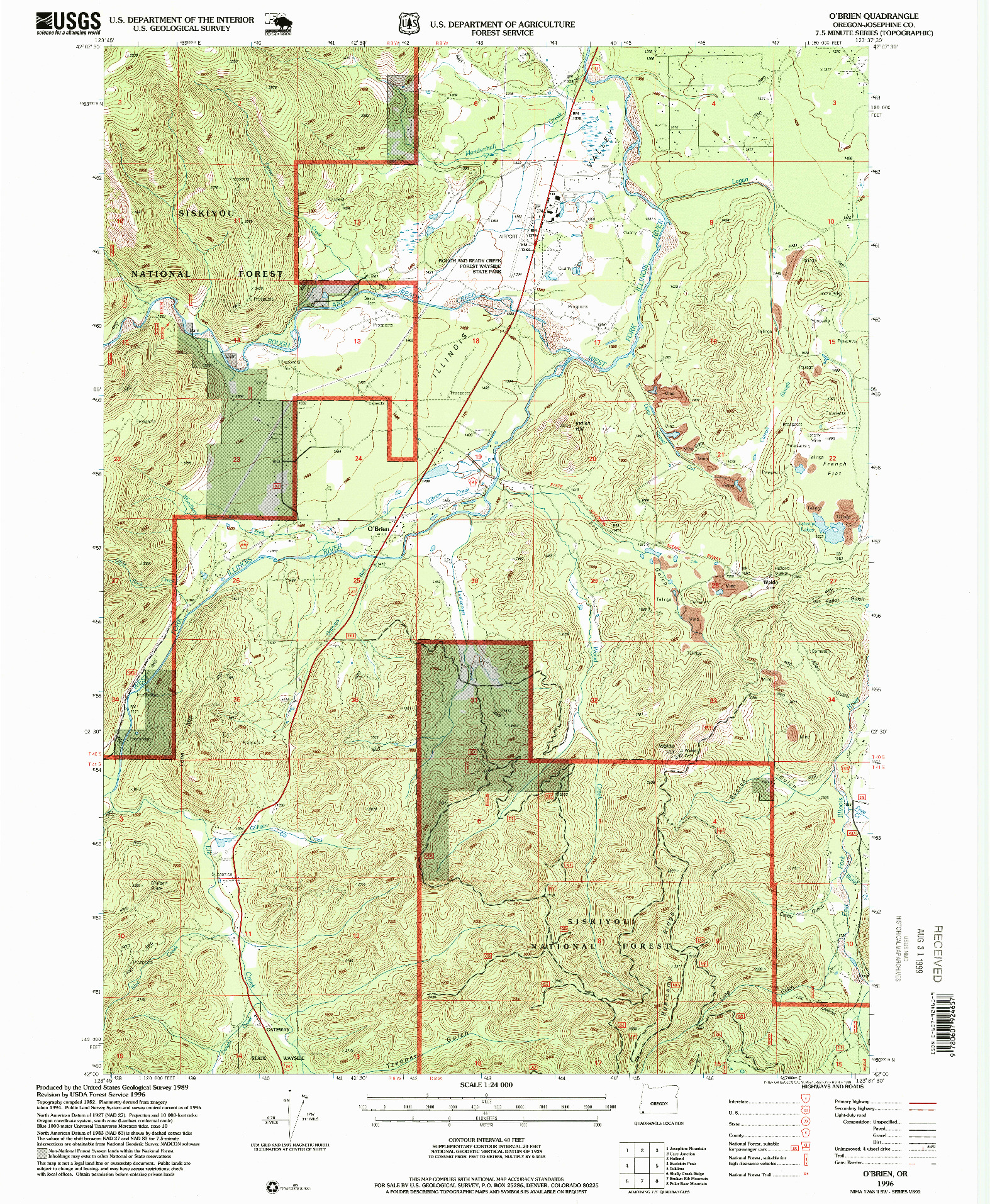 USGS 1:24000-SCALE QUADRANGLE FOR O'BRIEN, OR 1996