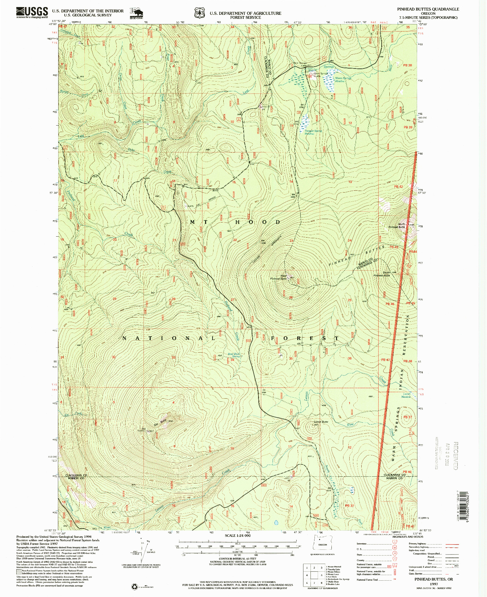 USGS 1:24000-SCALE QUADRANGLE FOR PINHEAD BUTTES, OR 1997